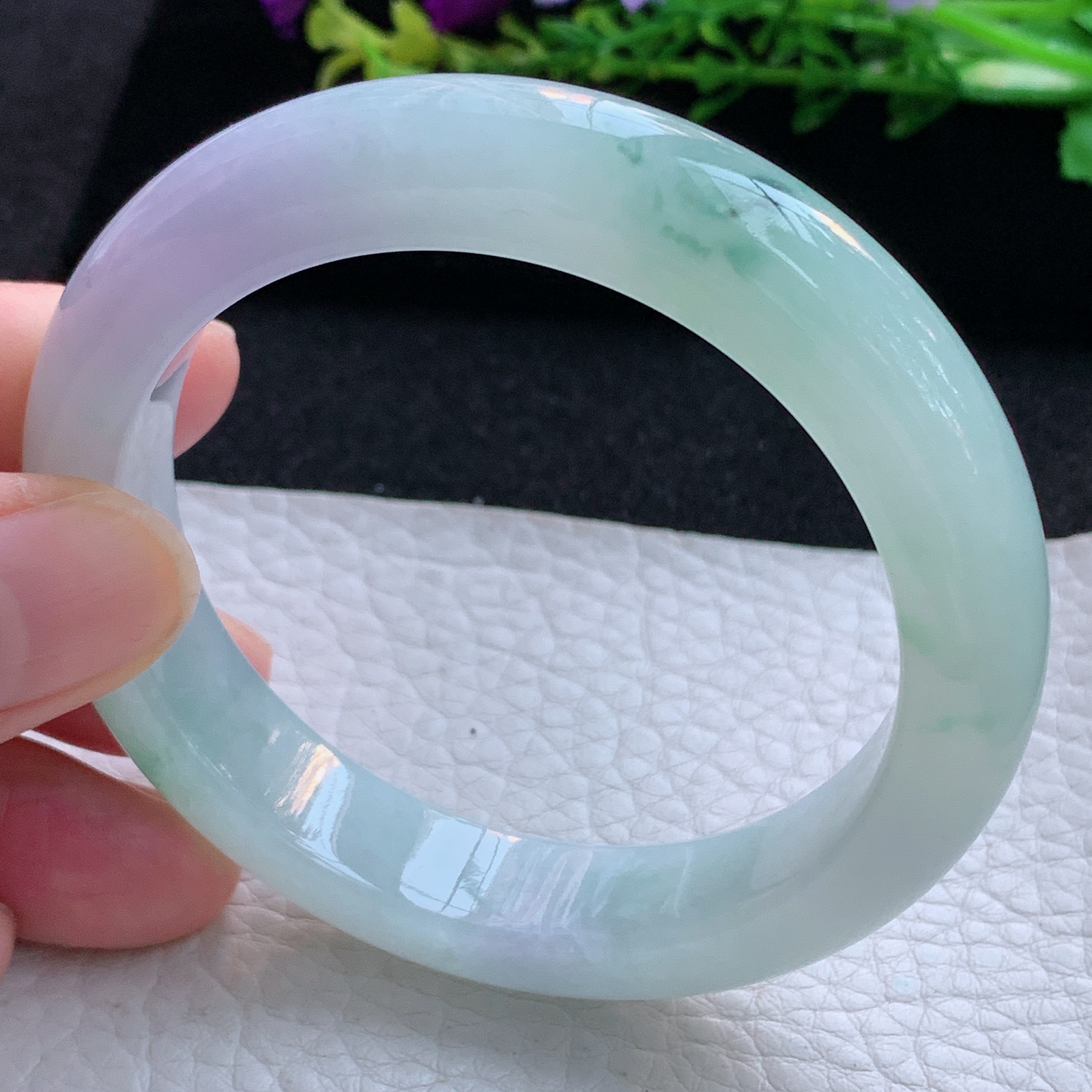 r自然光55*12*8.5平安镯 缅甸翡翠a货玉手镯冰春带彩宽边玉手环 美人镯