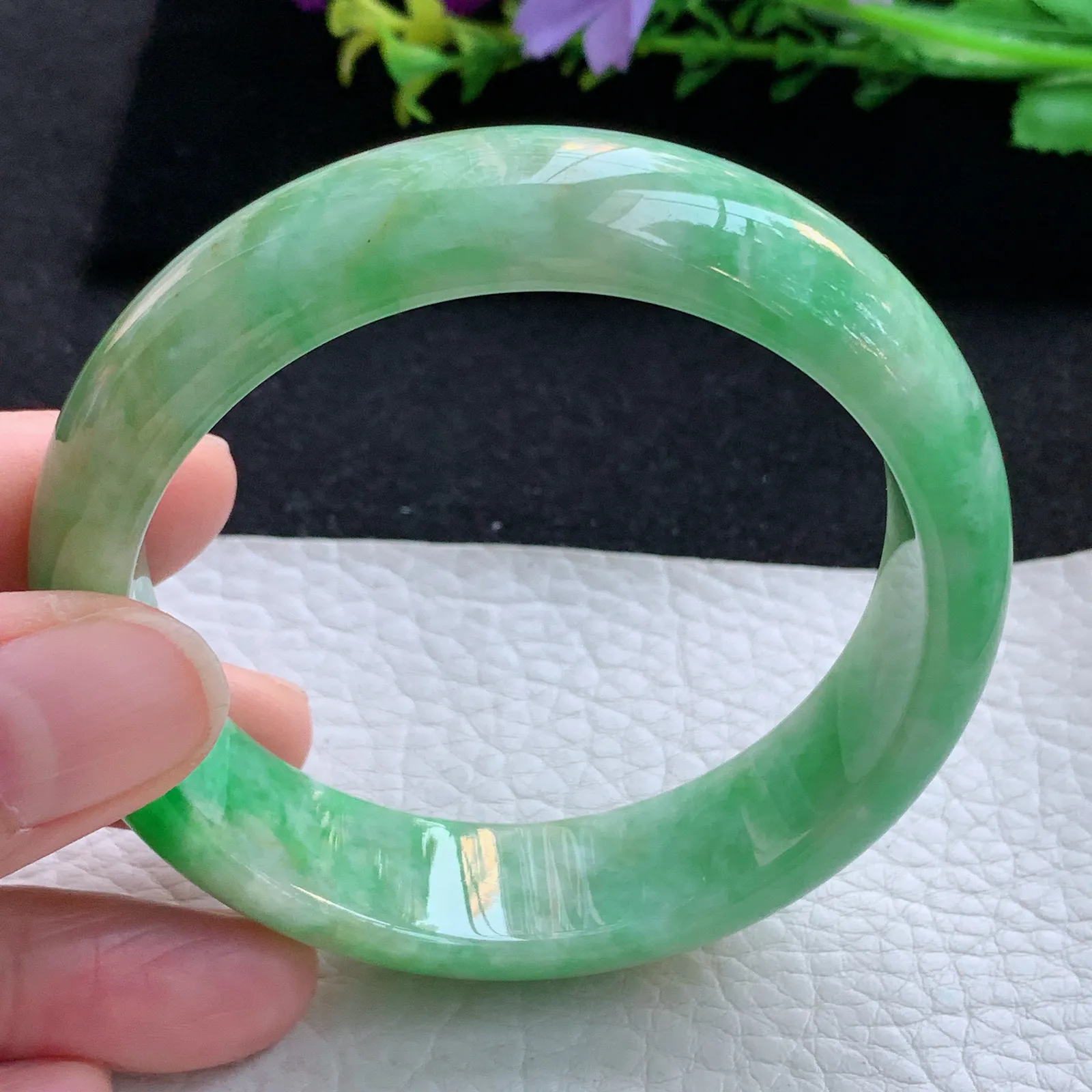 ay自然光57*16*7.8轮胎镯 缅甸翡翠a货玉手镯怀古黄加绿宽边玉手环