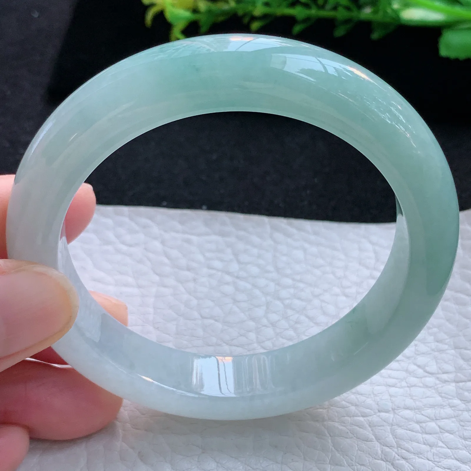 r自然光57*12.5*8.8平安镯 缅甸翡翠a货玉手镯冰胶清新宽边玉手环 美人镯