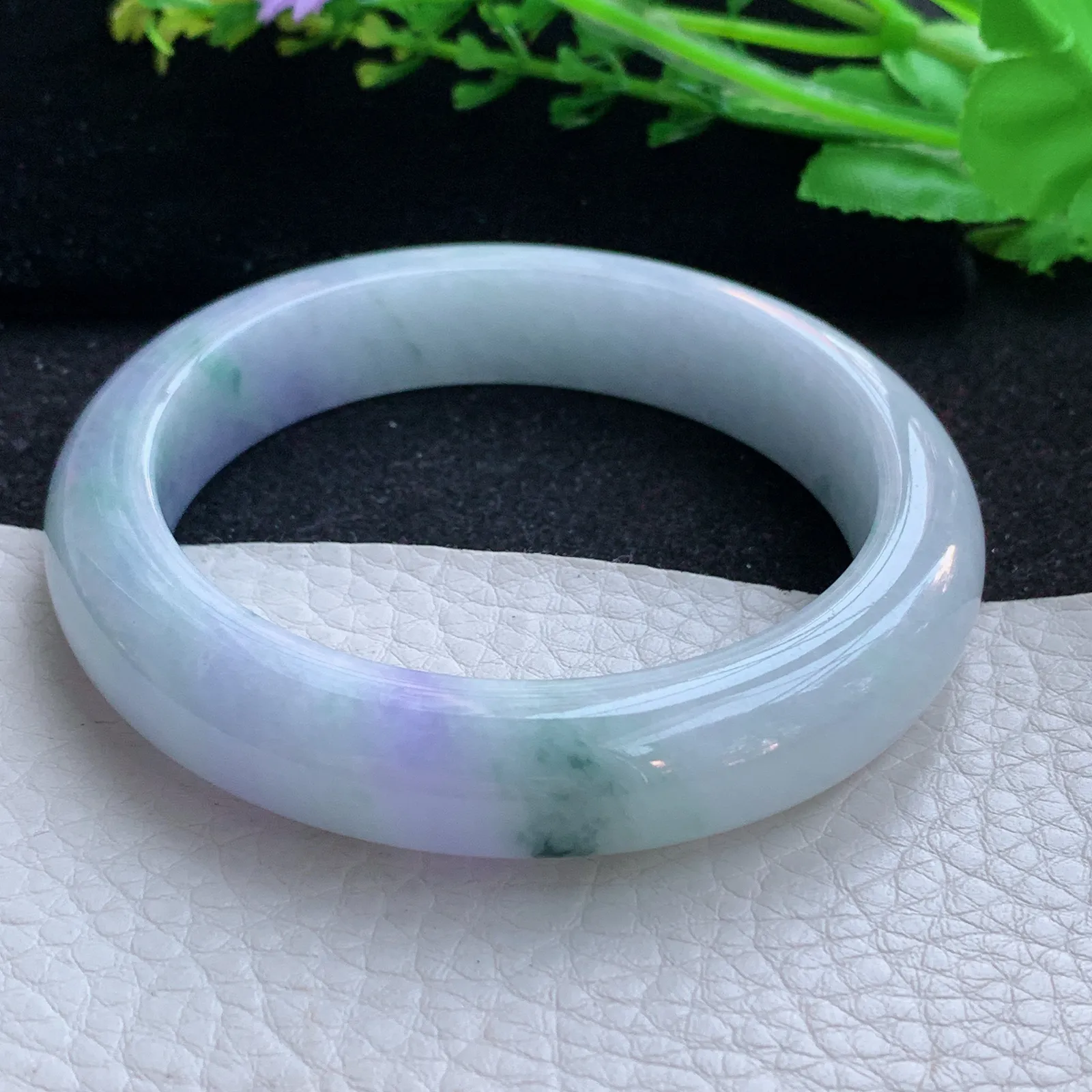 yh自然光57.5*12.5*9平安镯 缅甸翡翠a货玉手镯春带彩宽边玉手环