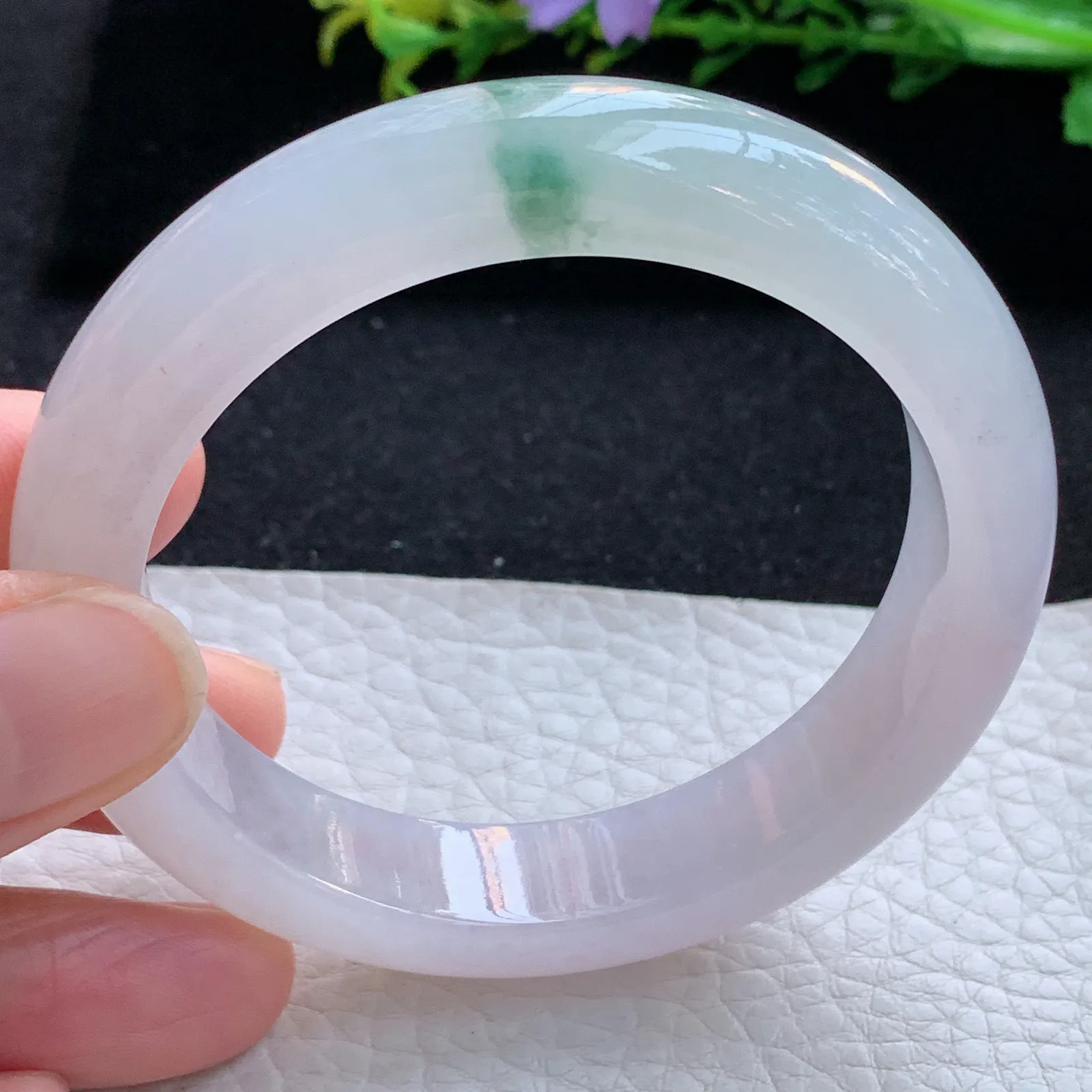 ay自然光53.6*12*8.5平安镯 缅甸翡翠a货玉手镯冰荧飘花宽边玉手环