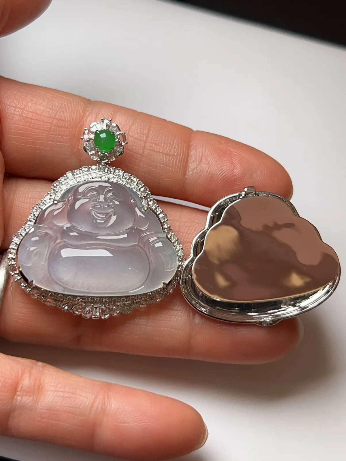 冰种大肚佛整体尺寸40.5*35.7*13.1  裸石尺寸31.1*23*5