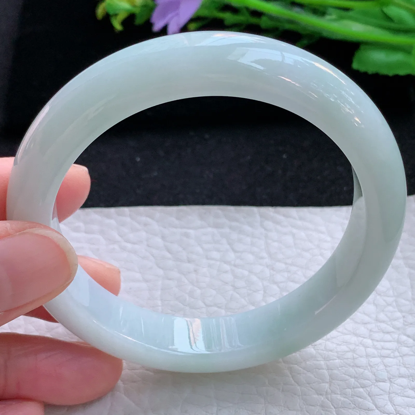 hy自然光57.5*12.3*8.5平安镯 缅甸翡翠a货玉手镯浅绿宽边玉手环