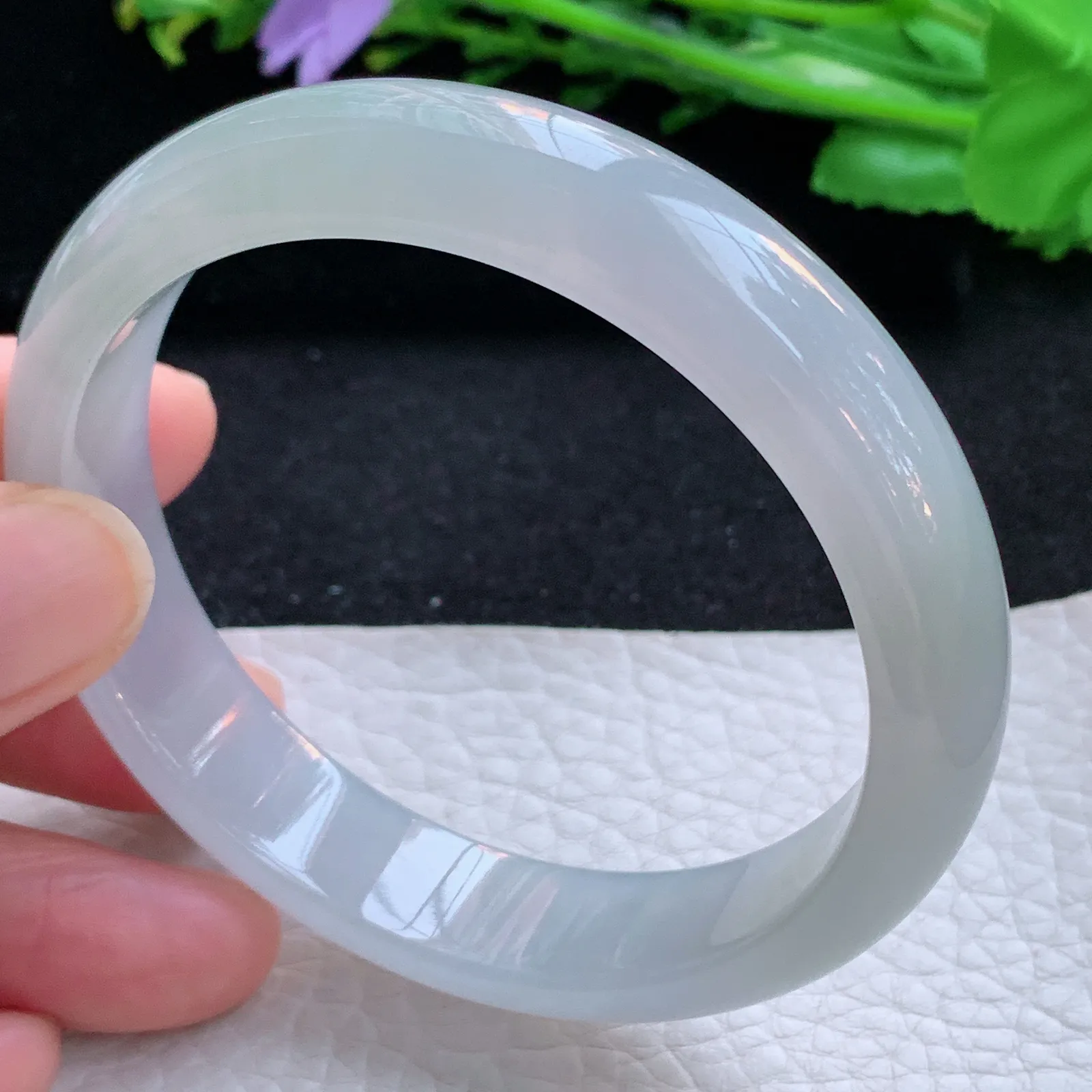 xc自然光58.6*13.6*7.3平安镯 缅甸翡翠a货玉手镯冰透宽边玉手环