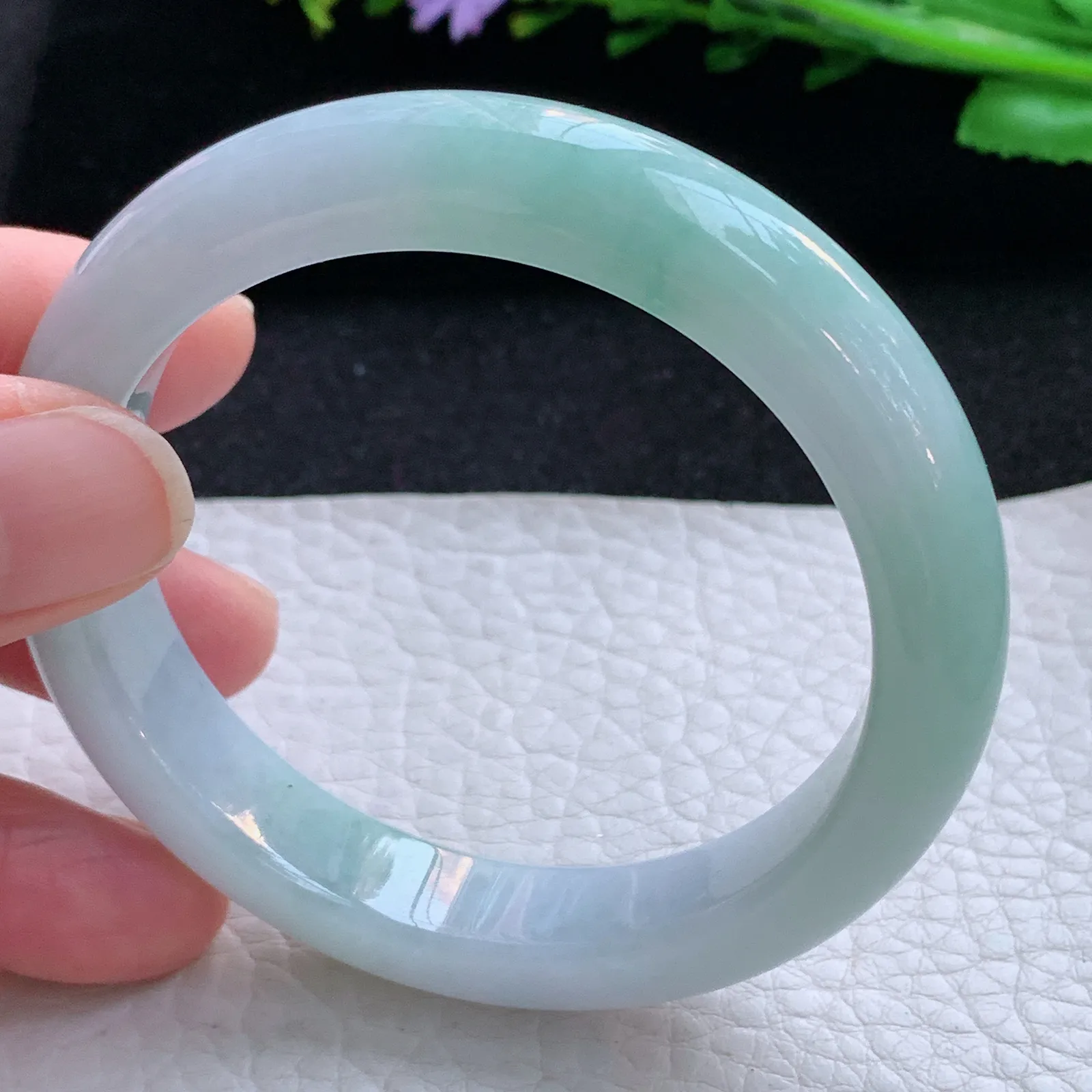 hy自然光54.5*11.5*8.5平安镯 缅甸翡翠a货玉手镯清新宽边玉手环