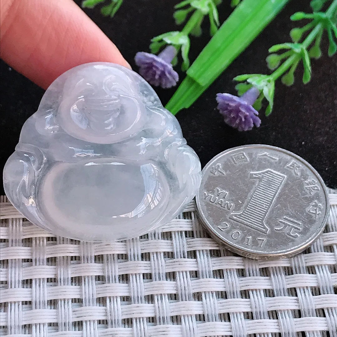 天然a货翡翠32.3/35/6老坑冰透起胶白冰佛公吊坠翡翠玉挂件