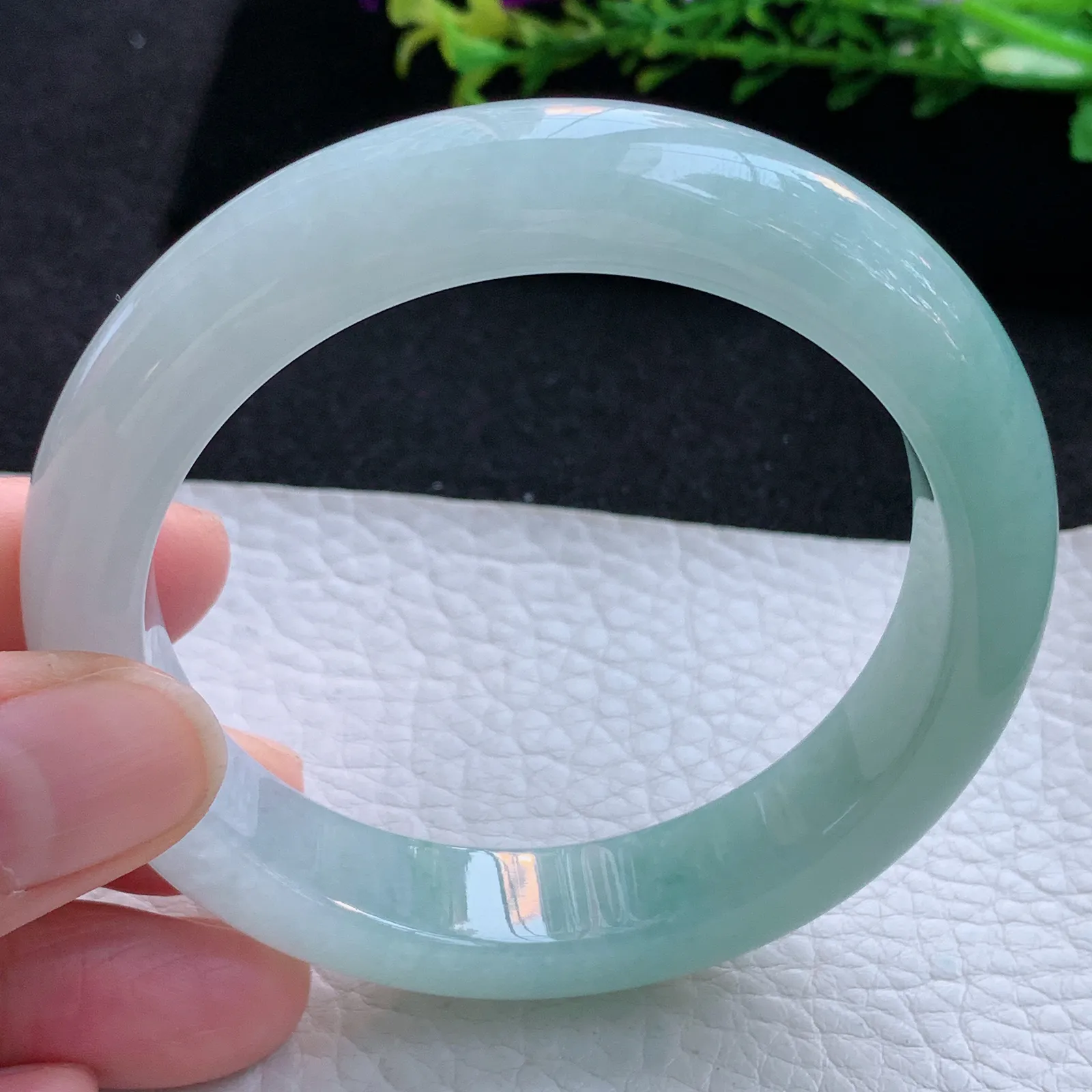 r自然光57*12.5*8.8平安镯 缅甸翡翠a货玉手镯冰胶清新宽边玉手环 美人镯