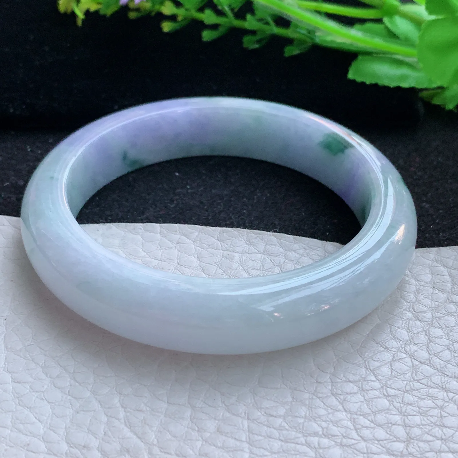 yh自然光57.5*12.5*9平安镯 缅甸翡翠a货玉手镯春带彩宽边玉手环