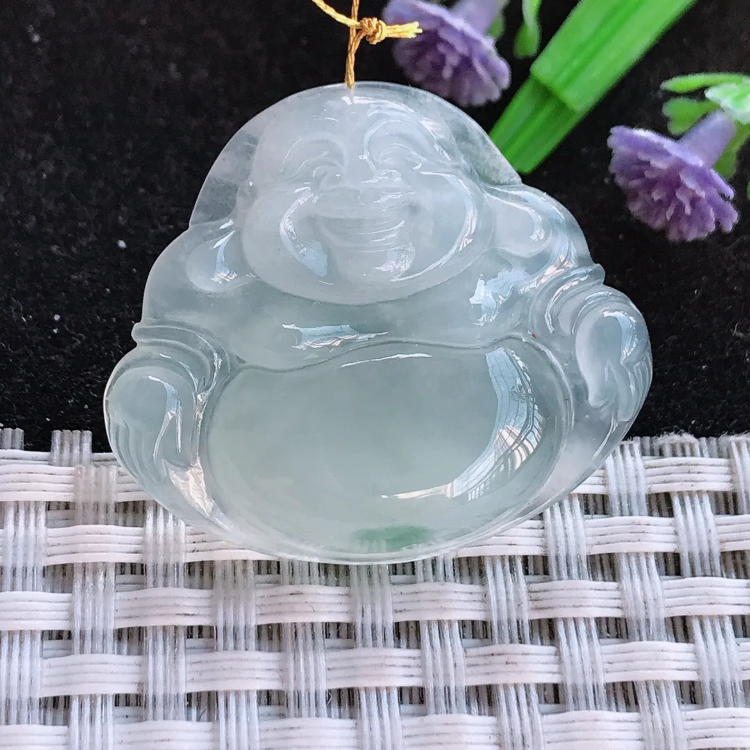天然a货翡翠29.3/33.6/5.7老坑冰胶果冻飘花冰种佛公吊坠翡翠玉挂件