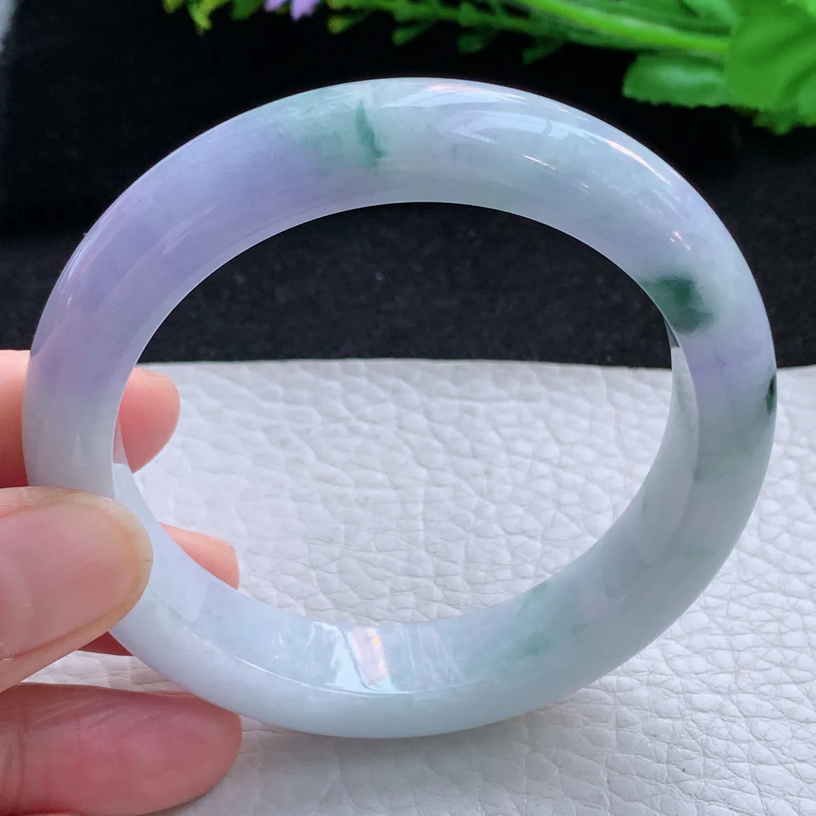 yh自然光57.5*12.5*9平安镯 缅甸翡翠a货玉手镯春带彩宽边玉手环