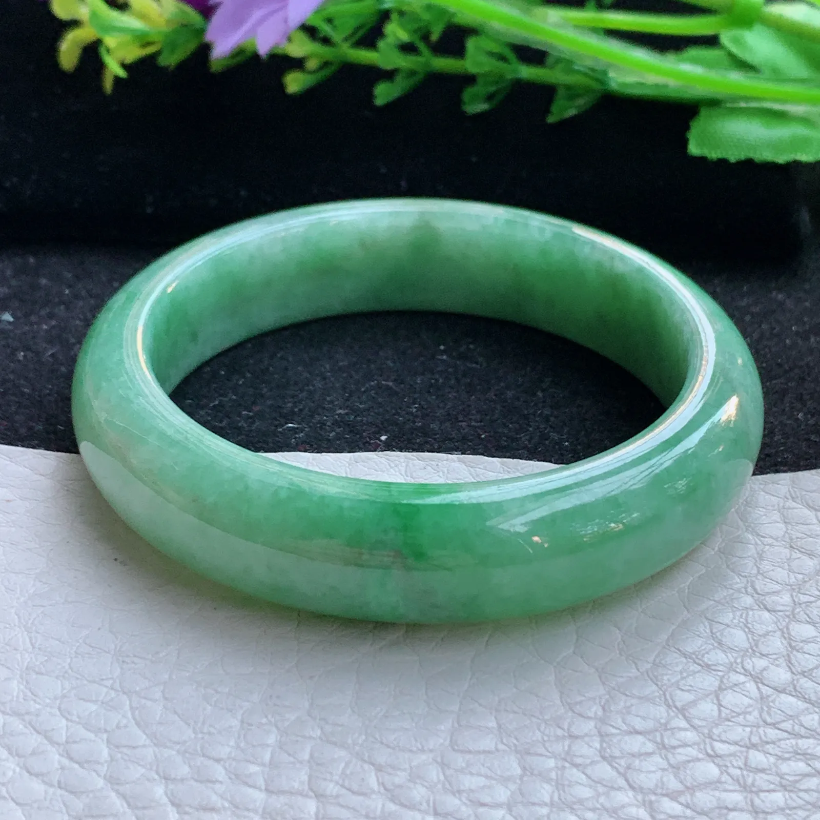 xx小圈口51*12.6*7.6平安镯 缅甸翡翠a货玉手镯满绿宽边玉手环