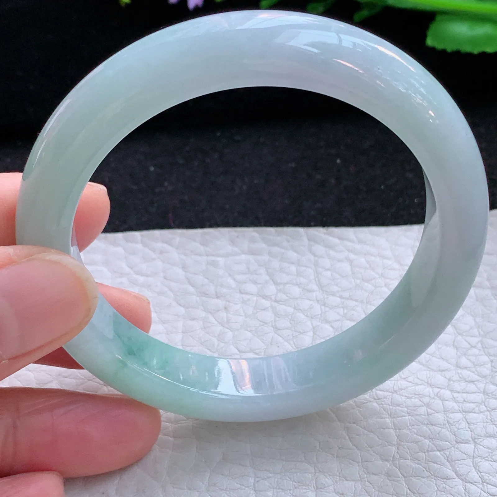 hy自然光54.5*11.5*8.5平安镯 缅甸翡翠a货玉手镯清新宽边玉手环