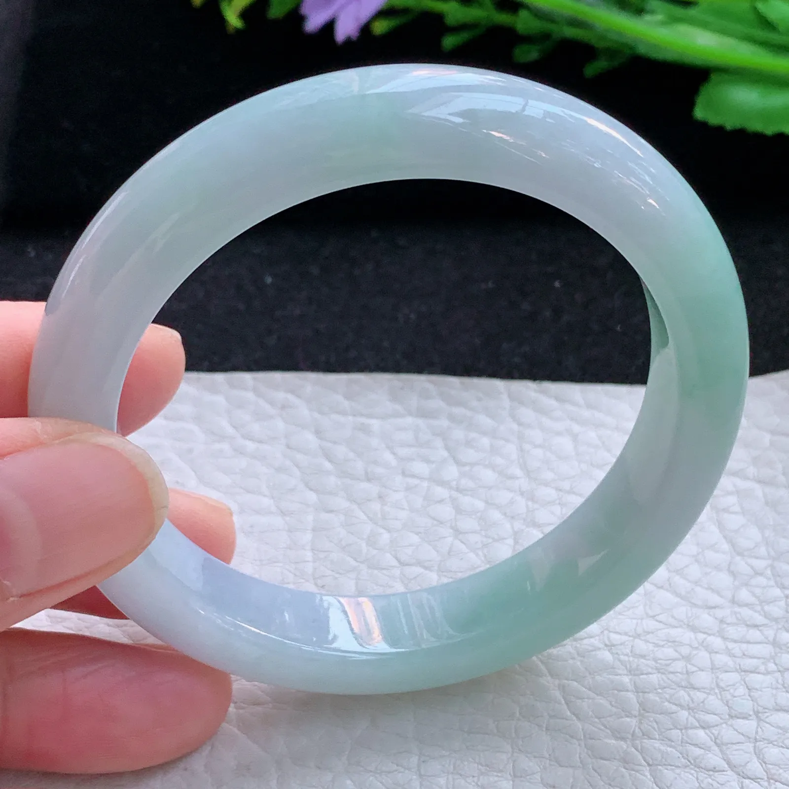 hy自然光54.5*11.5*8.5平安镯 缅甸翡翠a货玉手镯清新宽边玉手环