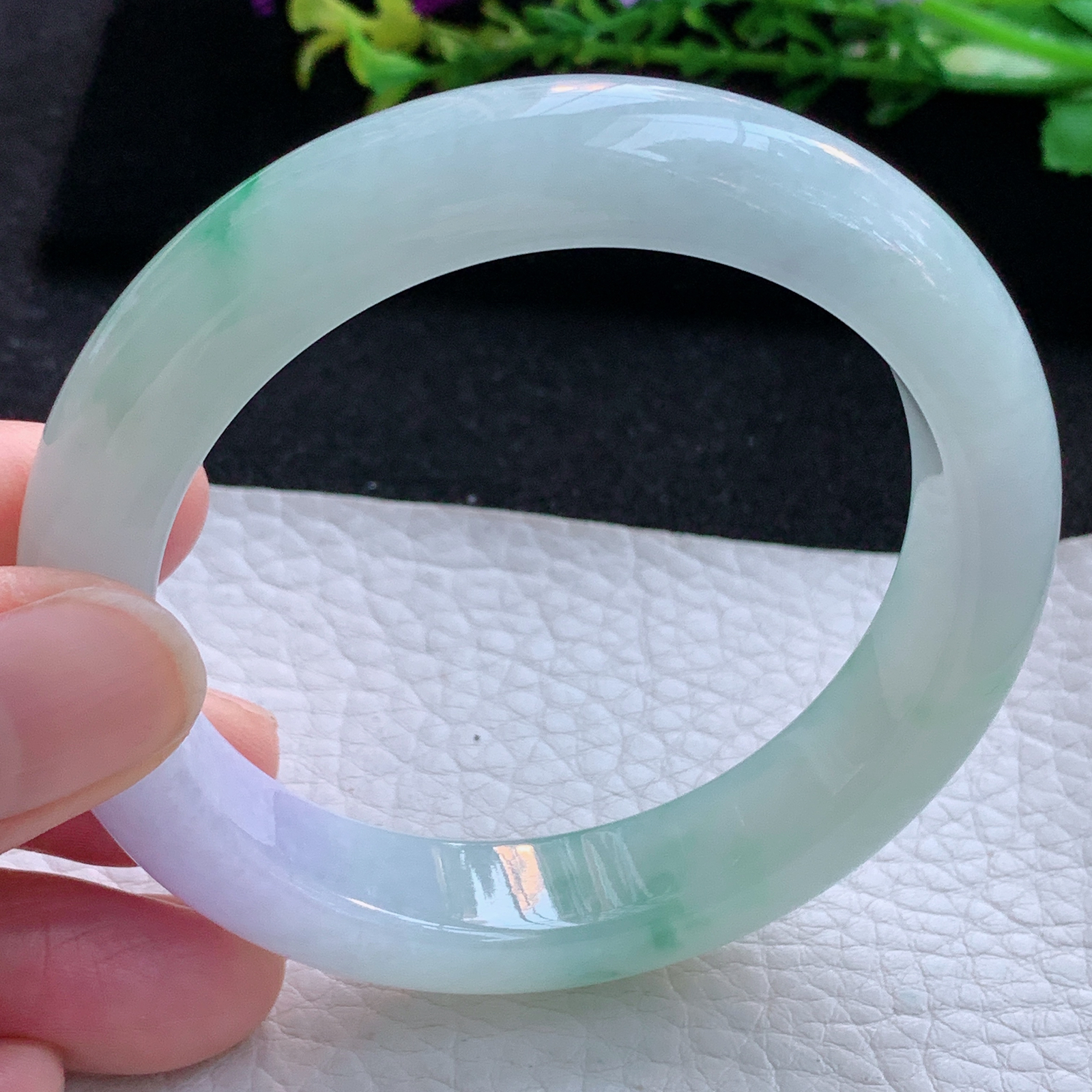 r自然光55*12*8.5平安镯 缅甸翡翠a货玉手镯冰春带彩宽边玉手环 美人镯