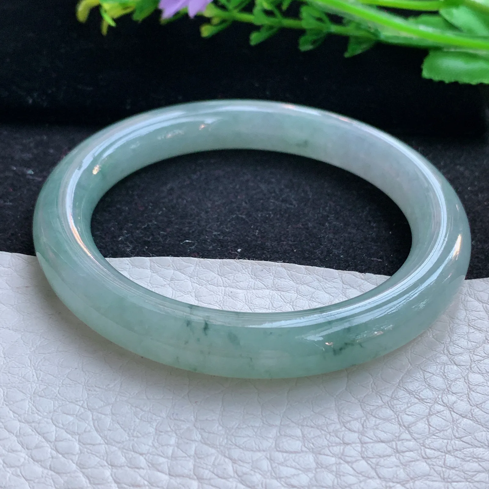 xx自然光55*9.5美人镯 缅甸翡翠a货玉手镯冰飘花圆条玉手环