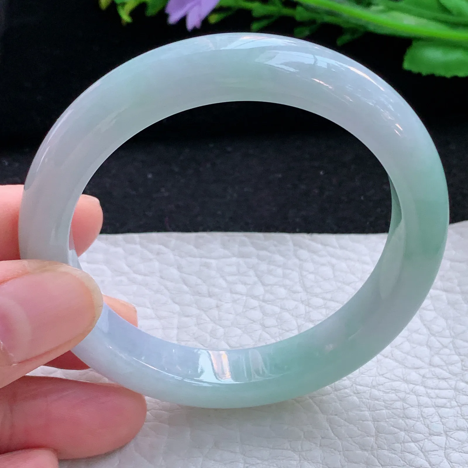 hy自然光54.5*11.5*8.5平安镯 缅甸翡翠a货玉手镯清新宽边玉手环