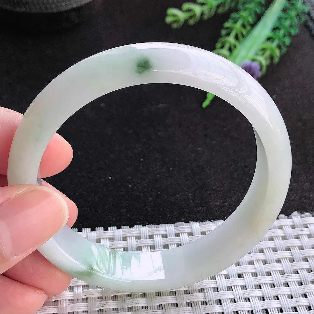 天然a货翡翠58/13.3/7.5老坑冰润飘花手镯宽边玉手镯