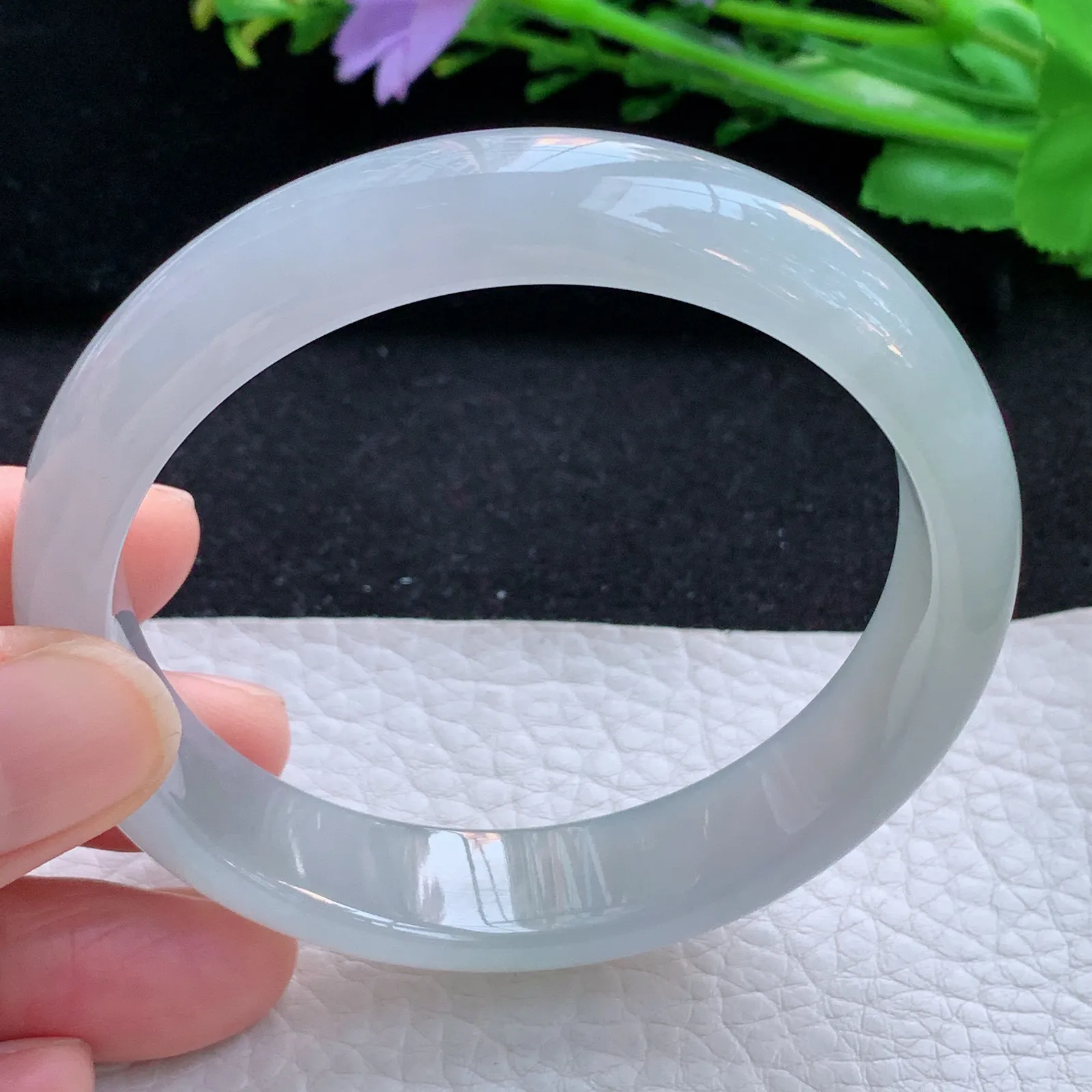 xc自然光58.6*13.6*7.3平安镯 缅甸翡翠a货玉手镯冰透宽边玉手环