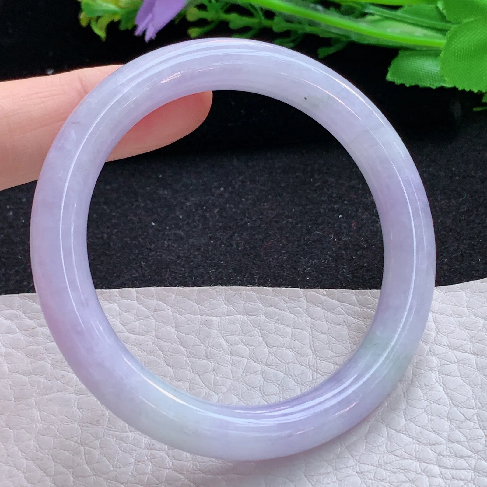 faa自然光53*8.8*8.6叮当镯 缅甸翡翠a货玉手镯紫罗兰圆条玉手环 美人镯