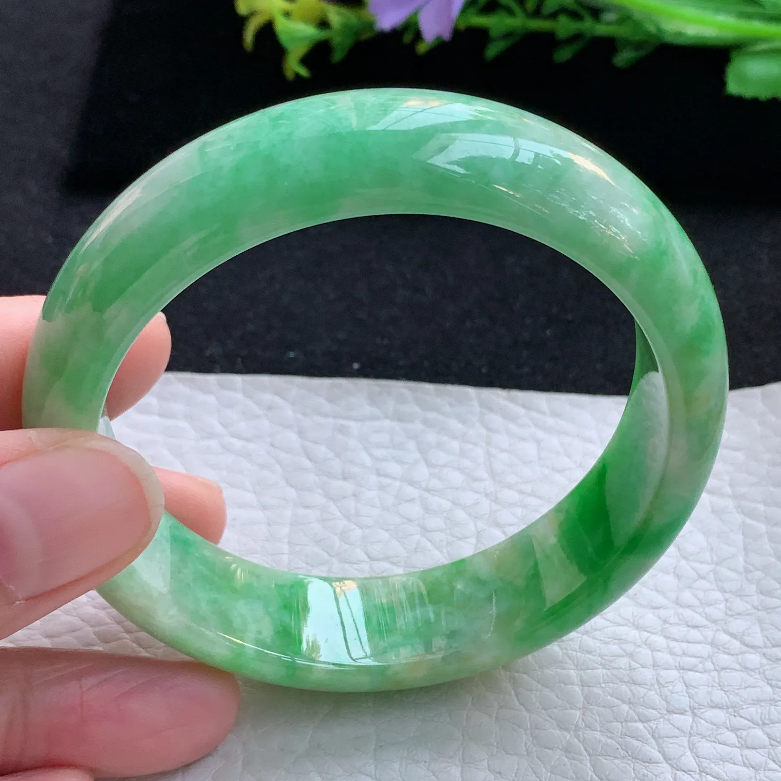 ay自然光57*16*7.8轮胎镯 缅甸翡翠a货玉手镯怀古黄加绿宽边玉手环