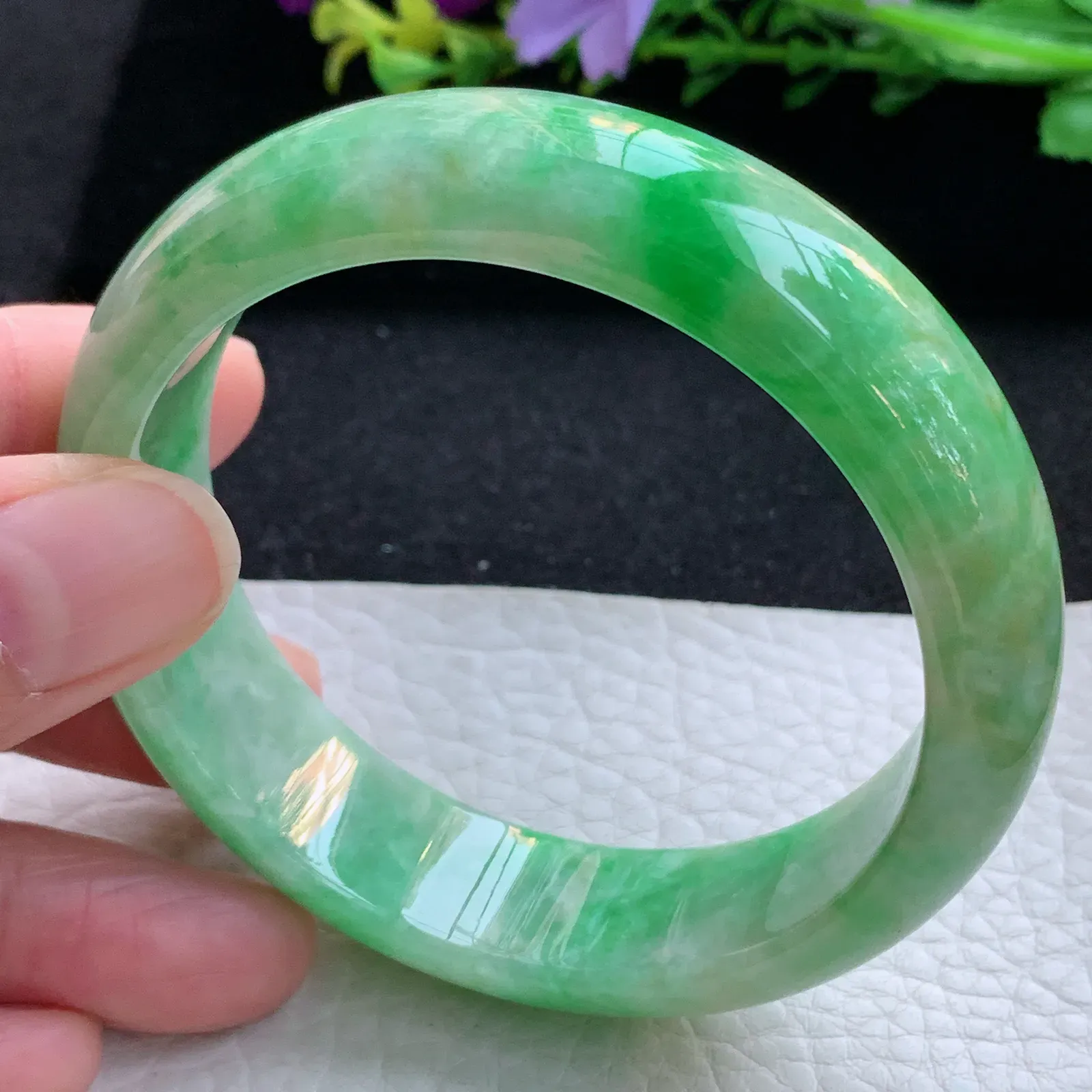 ay自然光57*16*7.8轮胎镯 缅甸翡翠a货玉手镯怀古黄加绿宽边玉手环