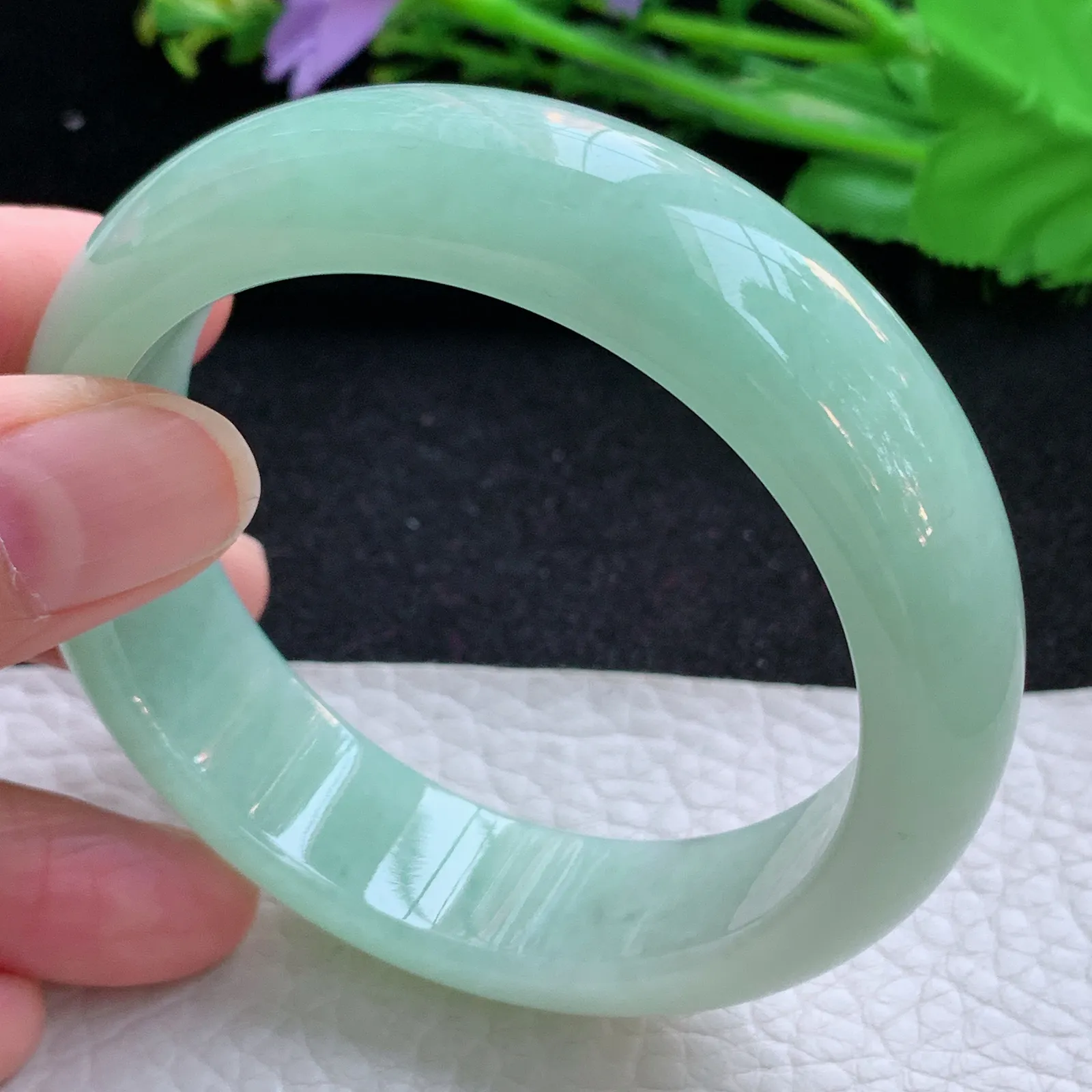 ss自然光56.5*16.3*8.5轮胎镯 缅甸翡翠a货玉手镯冰绿厚装宽边玉手环 美人镯
