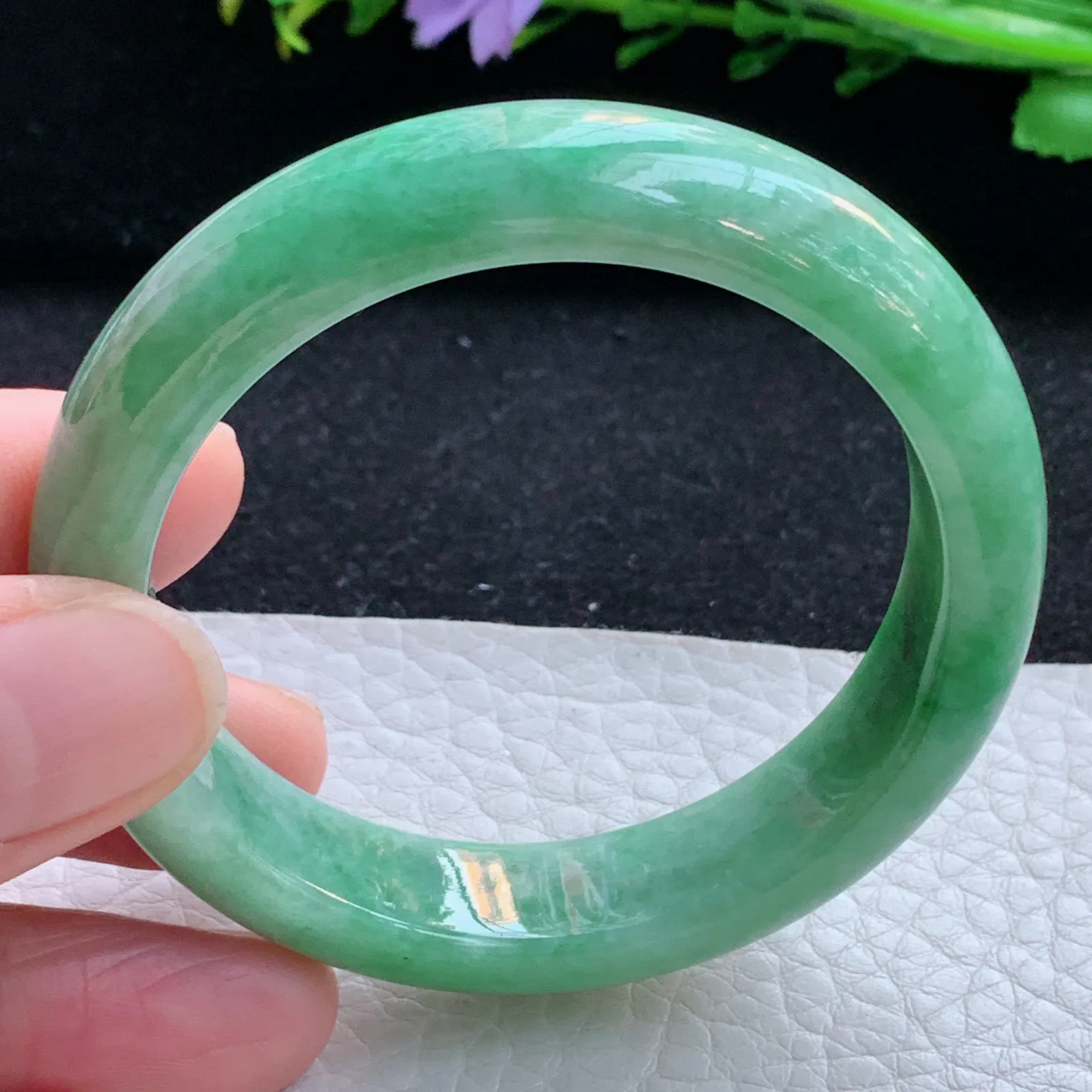 xx小圈口51*12.6*7.6平安镯 缅甸翡翠a货玉手镯满绿宽边玉手环
