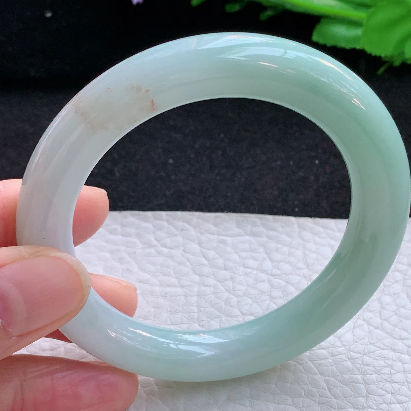 ss自然光54.5*10.9美人镯 缅甸翡翠a货玉手镯清新圆条玉手环 叮当镯