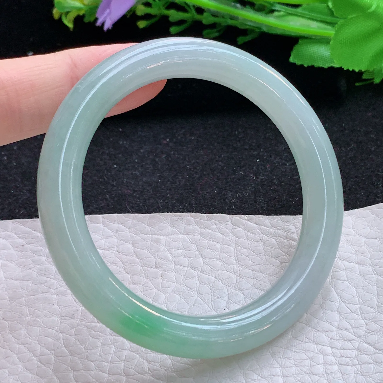faa小圈口52.8*8.5叮当镯 缅甸翡翠a货玉手镯飘绿清新圆条玉手环 美人镯
