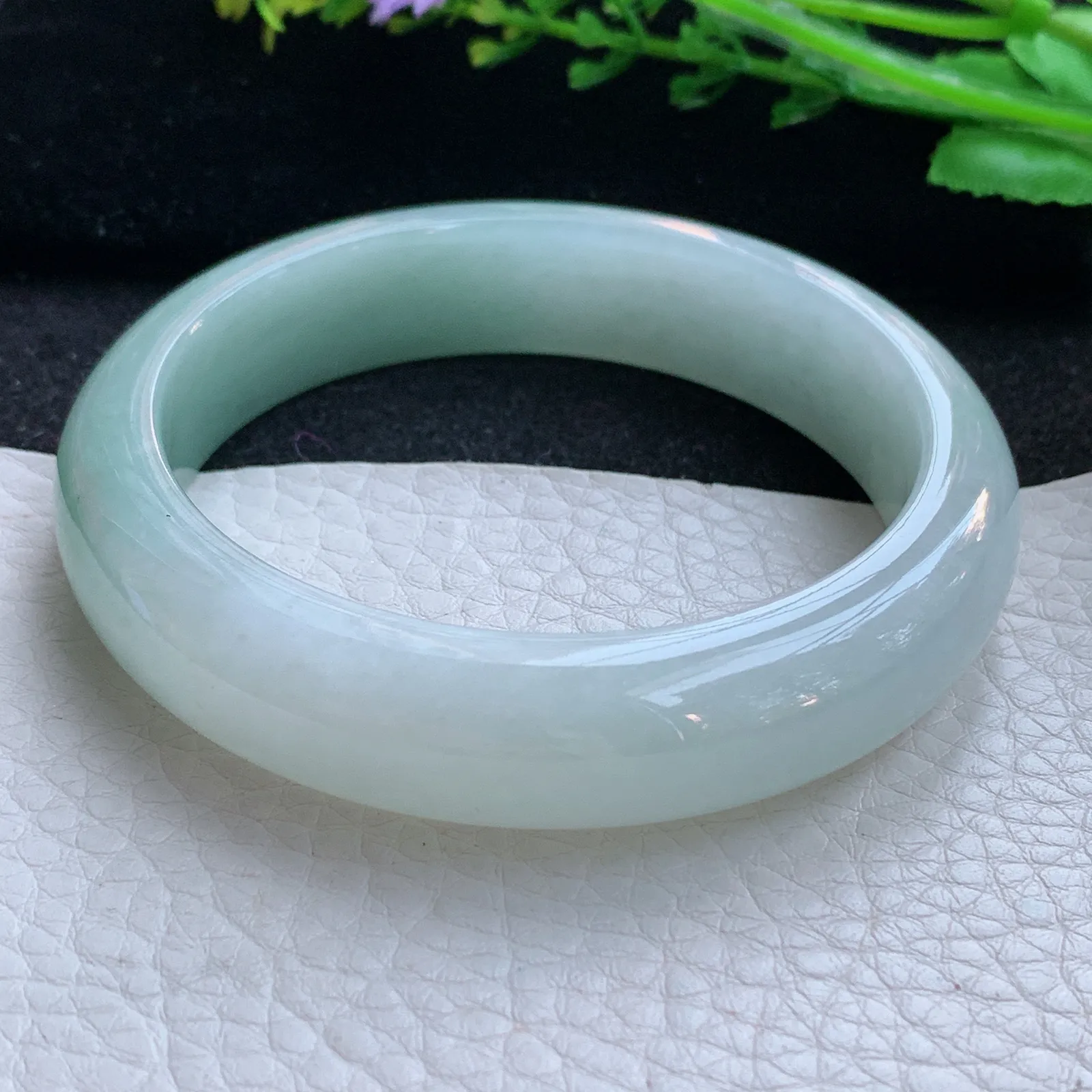 js自然光5 8*14*8.5平安镯 缅甸翡翠a货玉手镯半山水清新宽边玉手环