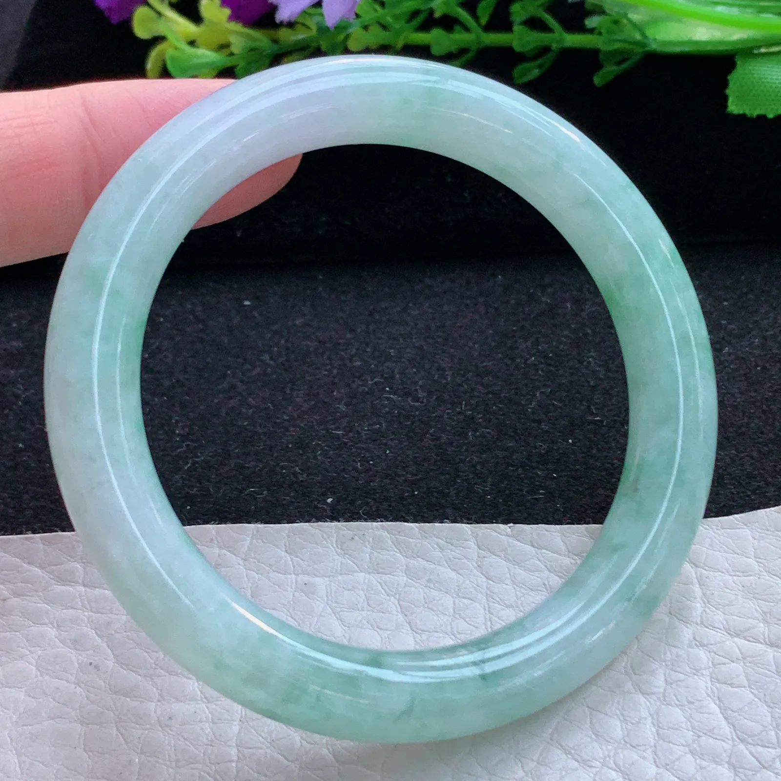 n小圈口52*8.5*8.8叮当镯 缅甸翡翠a货玉手镯飘花圆条玉手环 美人镯