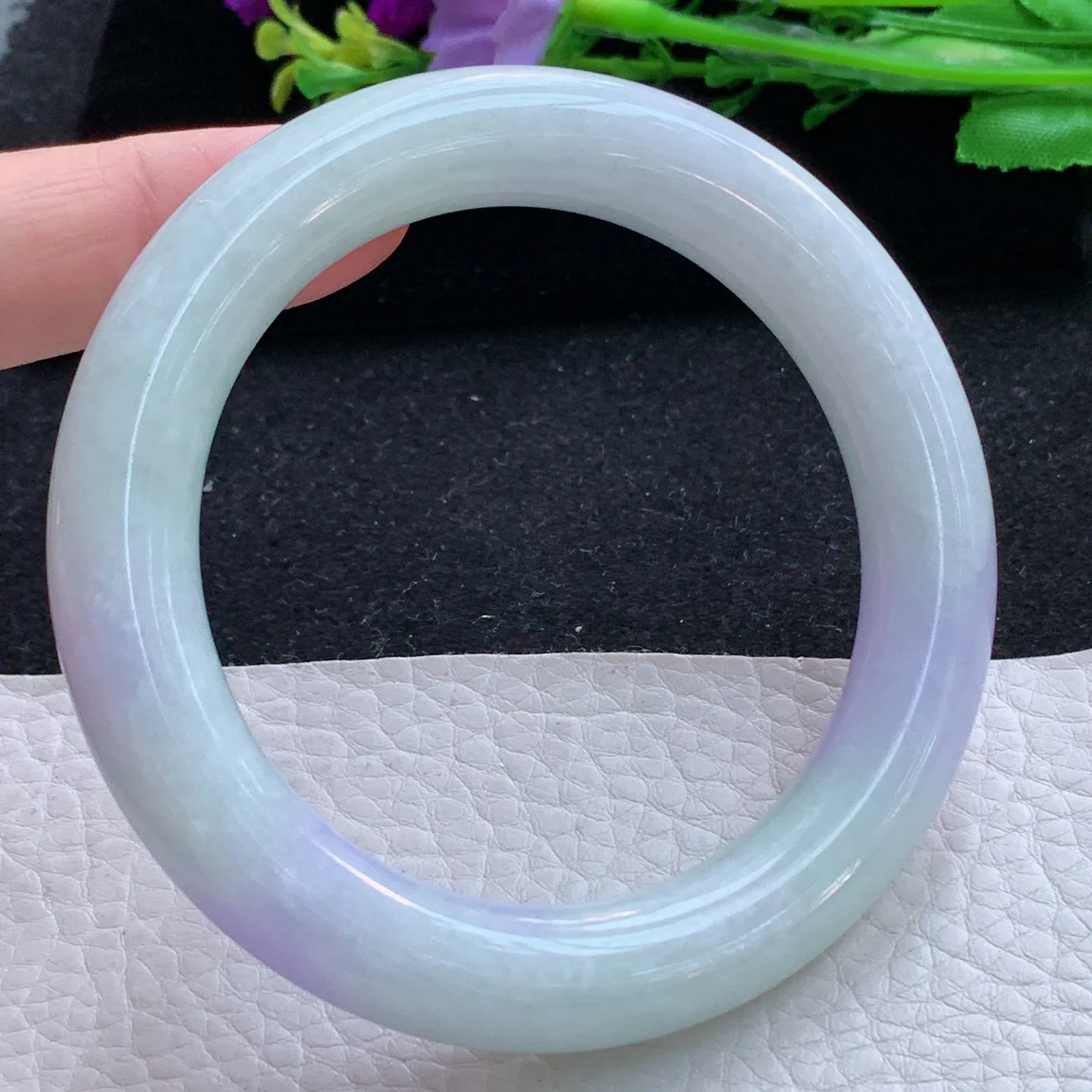 xc自然光57.8*11.5美人镯 缅甸翡翠a货玉手镯双彩圆条玉手环