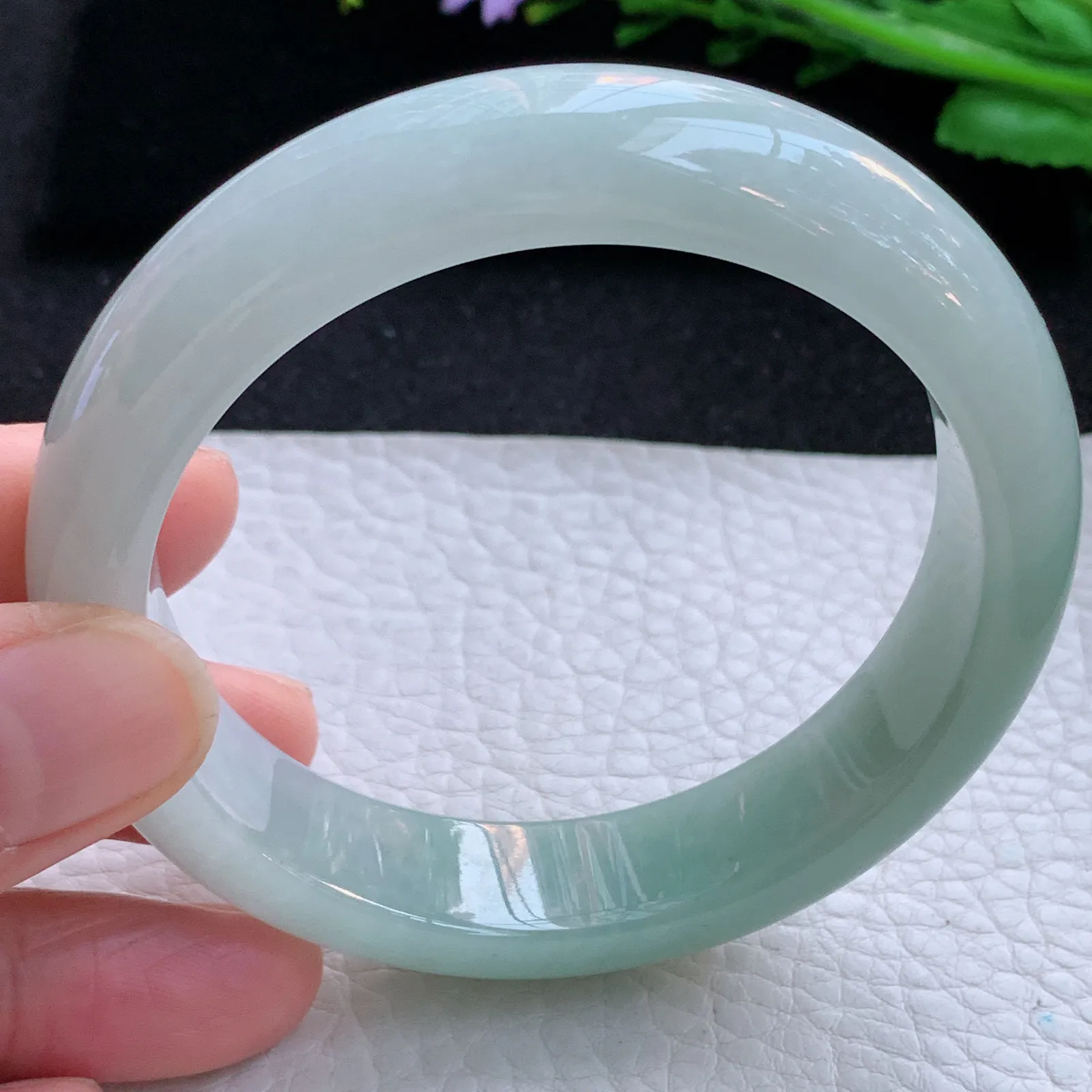 js自然光5 8*14*8.5平安镯 缅甸翡翠a货玉手镯半山水清新宽边玉手环