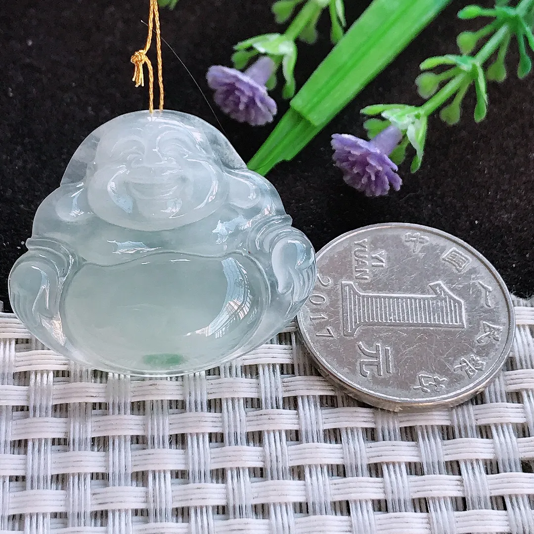 天然a货翡翠29.3/33.6/5.7老坑冰胶果冻飘花冰种佛公吊坠翡翠玉挂件
