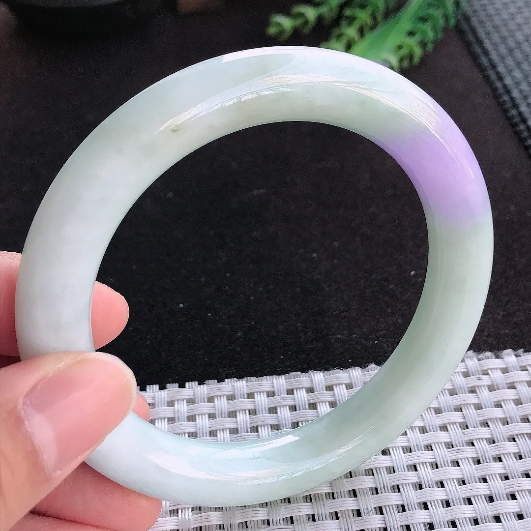 天然a货翡翠60/10.7/11老坑精美温润大圈口紫罗兰圆条手镯玉手镯
