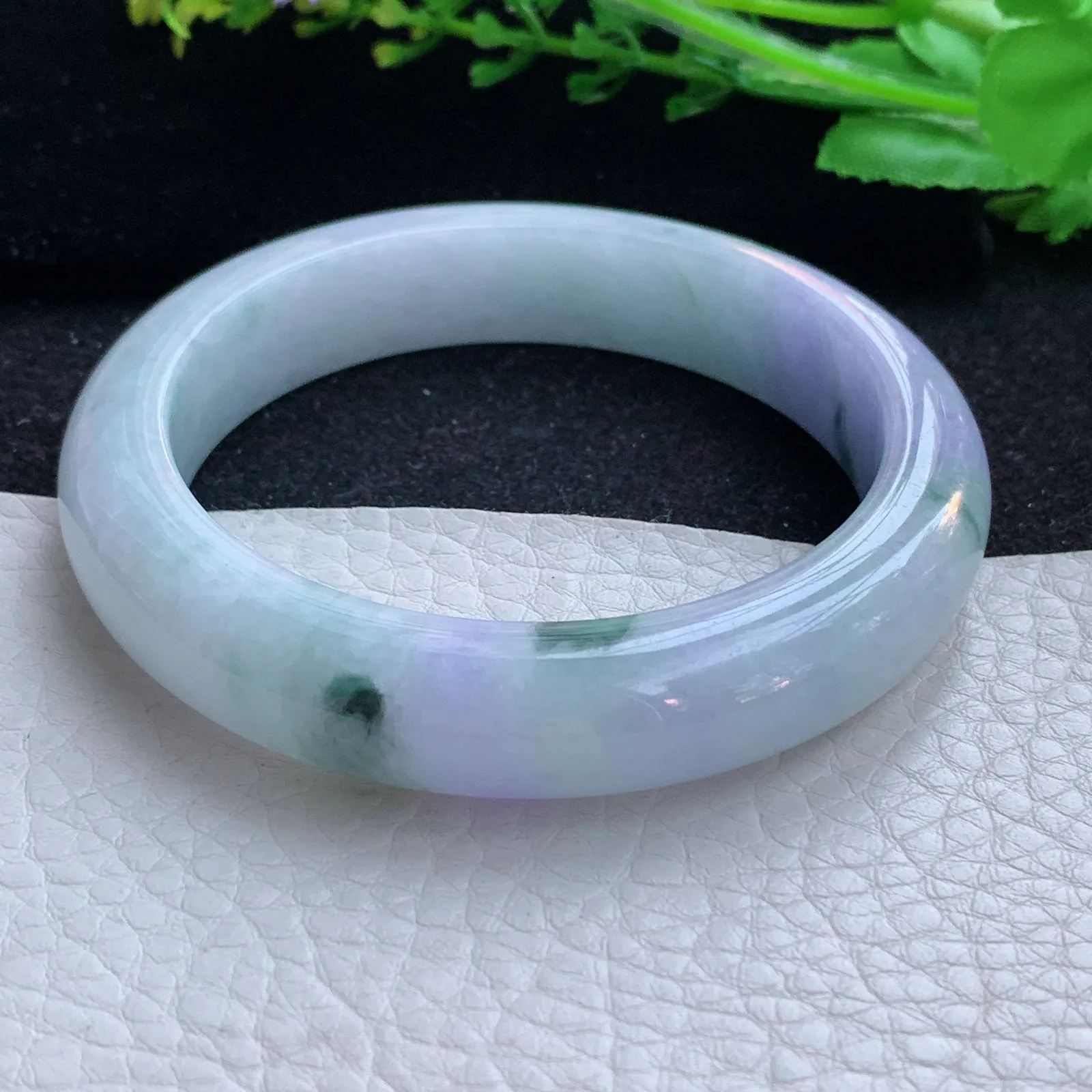 yh自然光57.5*12.5*9平安镯 缅甸翡翠a货玉手镯春带彩宽边玉手环