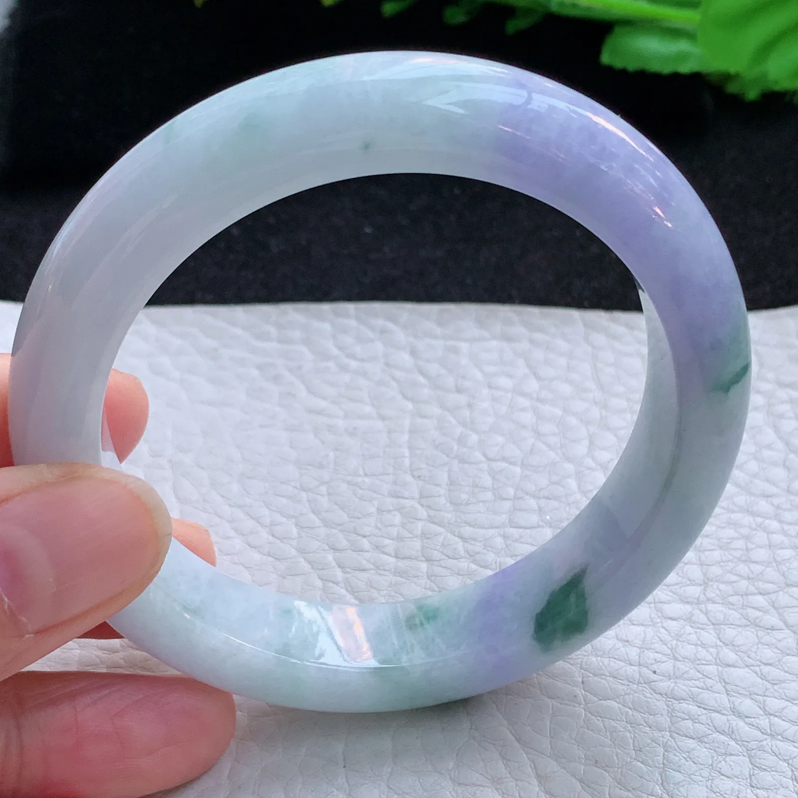 yh自然光57.5*12.5*9平安镯 缅甸翡翠a货玉手镯春带彩宽边玉手环