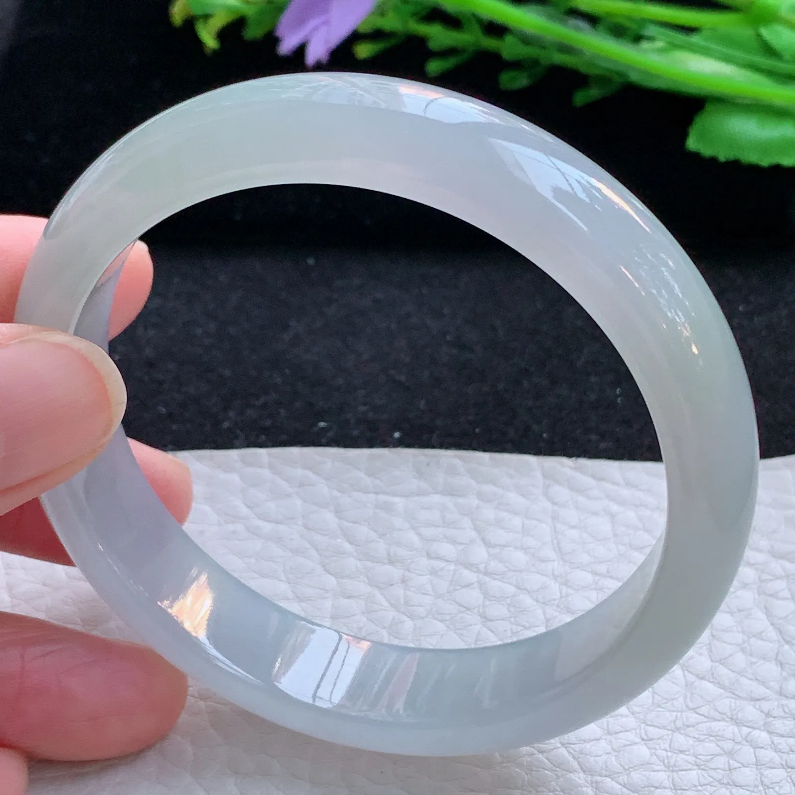 xc自然光58.6*13.6*7.3平安镯 缅甸翡翠a货玉手镯冰透宽边玉手环