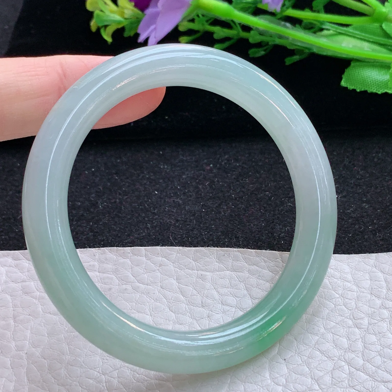 faa小圈口52.8*8.5叮当镯 缅甸翡翠a货玉手镯飘绿清新圆条玉手环 美人镯