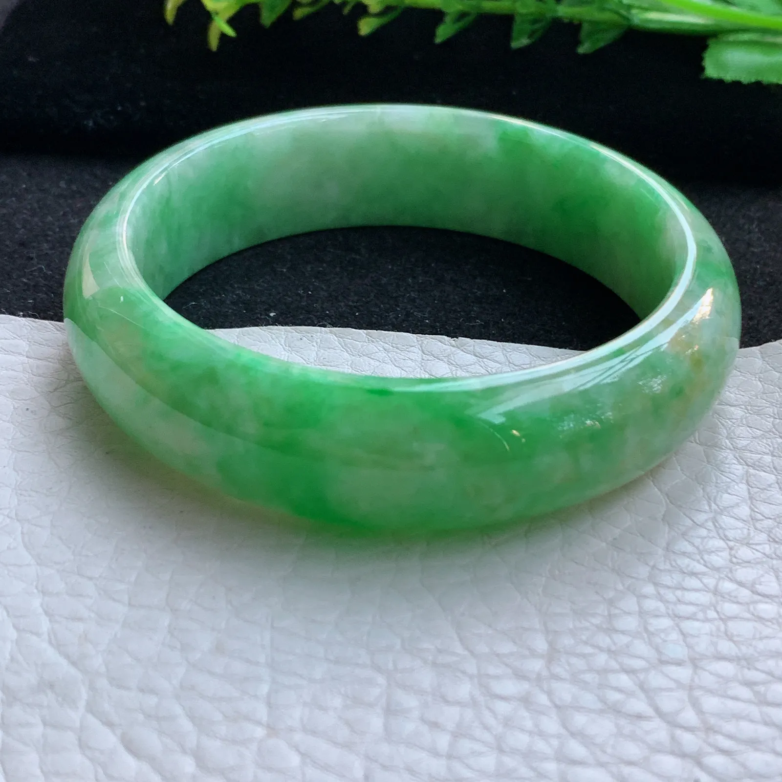 ay自然光57*16*7.8轮胎镯 缅甸翡翠a货玉手镯怀古黄加绿宽边玉手环