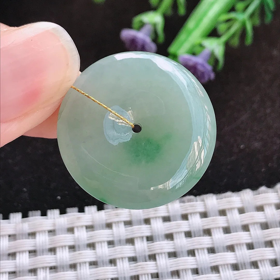 天然a货翡翠26.5/6.3老坑冰润起胶飘绿平安扣吊坠翡翠玉挂件