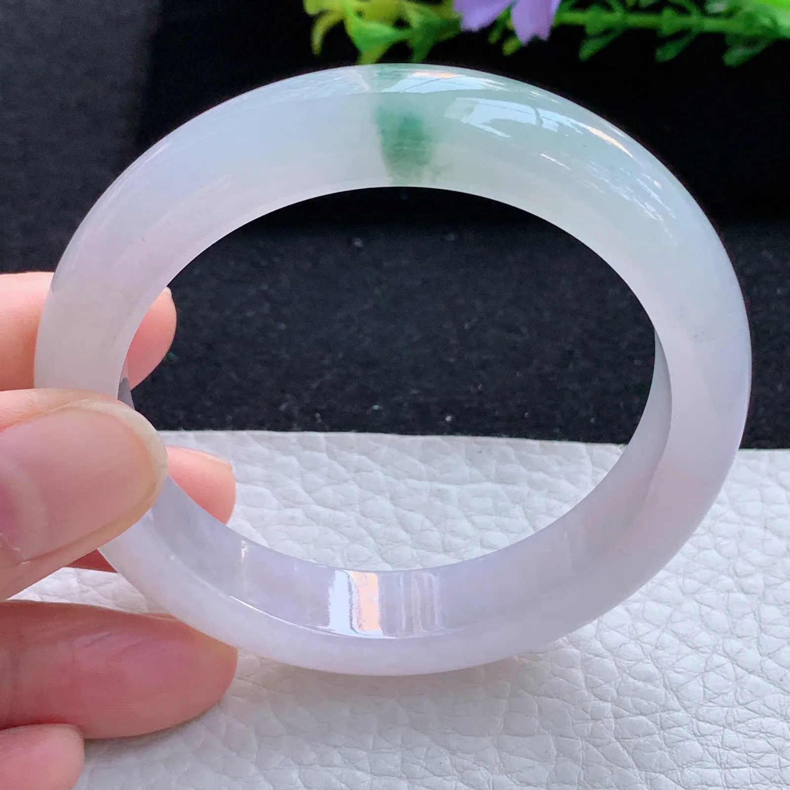 ay自然光53.6*12*8.5平安镯 缅甸翡翠a货玉手镯冰荧飘花宽边玉手环