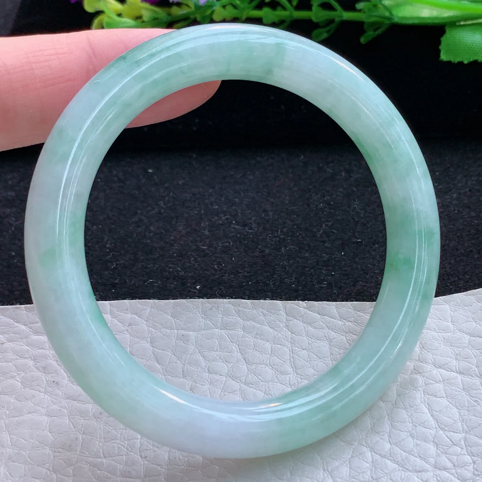 n小圈口52*8.5*8.8叮当镯 缅甸翡翠a货玉手镯飘花圆条玉手环 美人镯