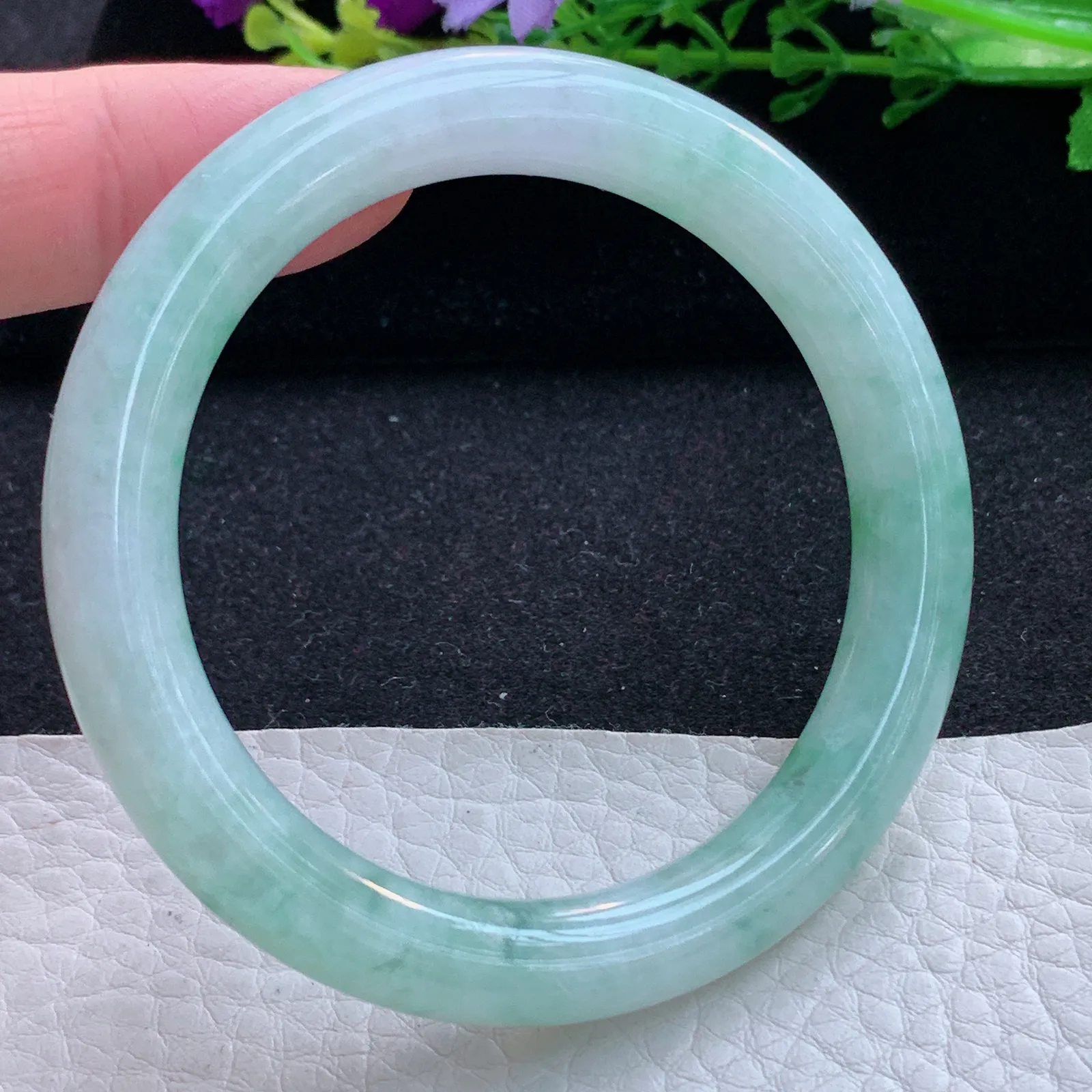 n小圈口52*8.5*8.8叮当镯 缅甸翡翠a货玉手镯飘花圆条玉手环 美人镯