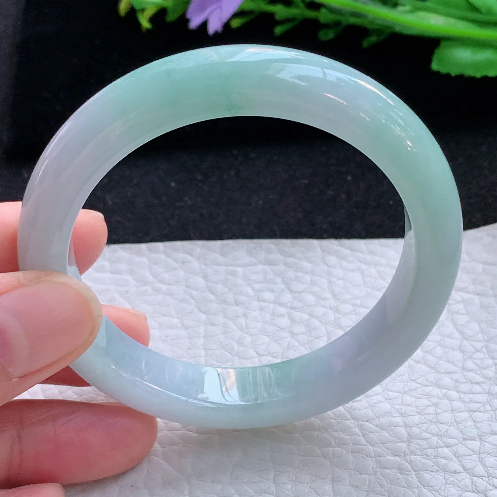 hy自然光54.5*11.5*8.5平安镯 缅甸翡翠a货玉手镯清新宽边玉手环