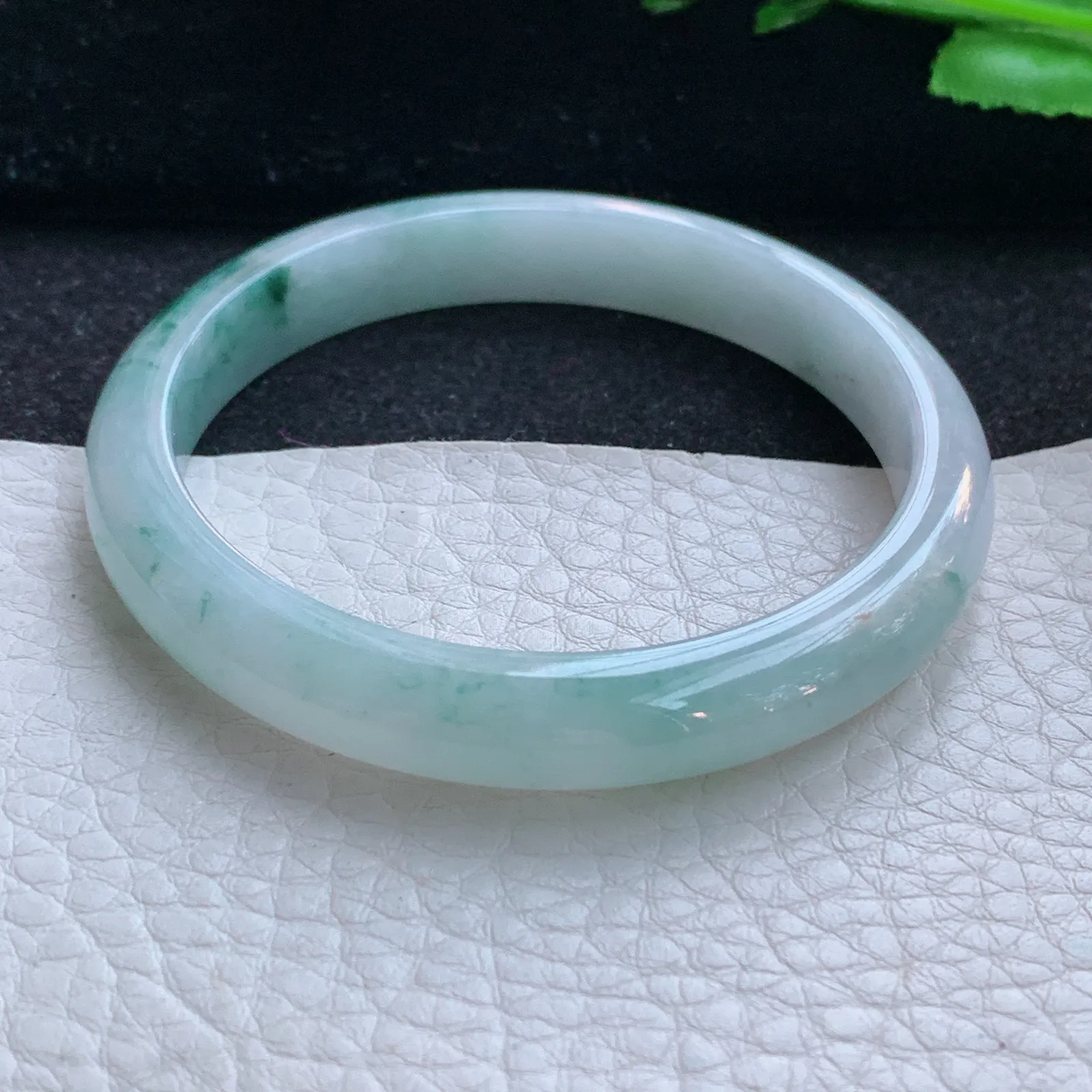 js小圈口52*9*6.2平安镯 缅甸翡翠a货玉手镯冰飘花秀气宽边玉手环