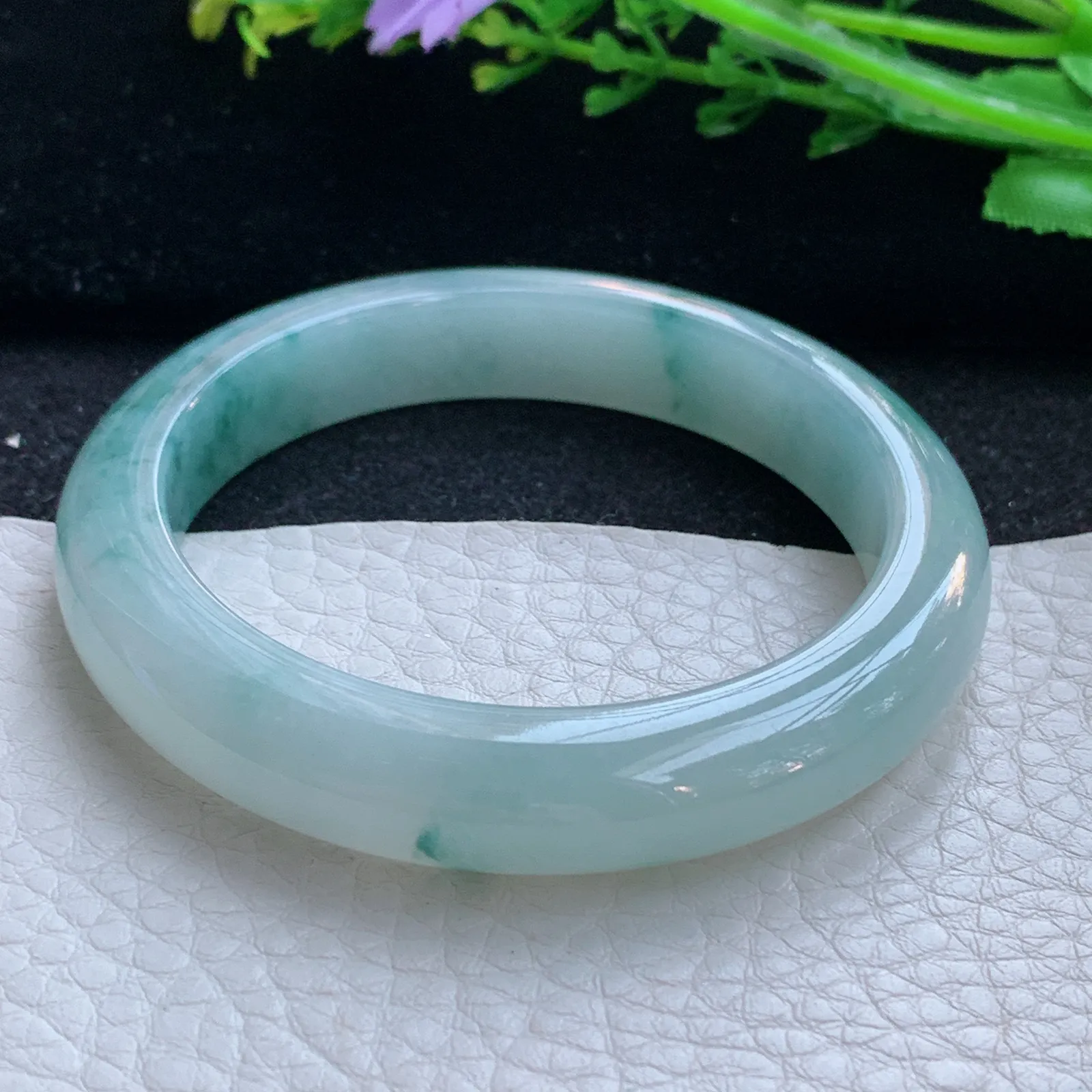 js小圈口52*10.8*8.2平安镯 缅甸翡翠a货玉手镯冰飘花宽边玉手环