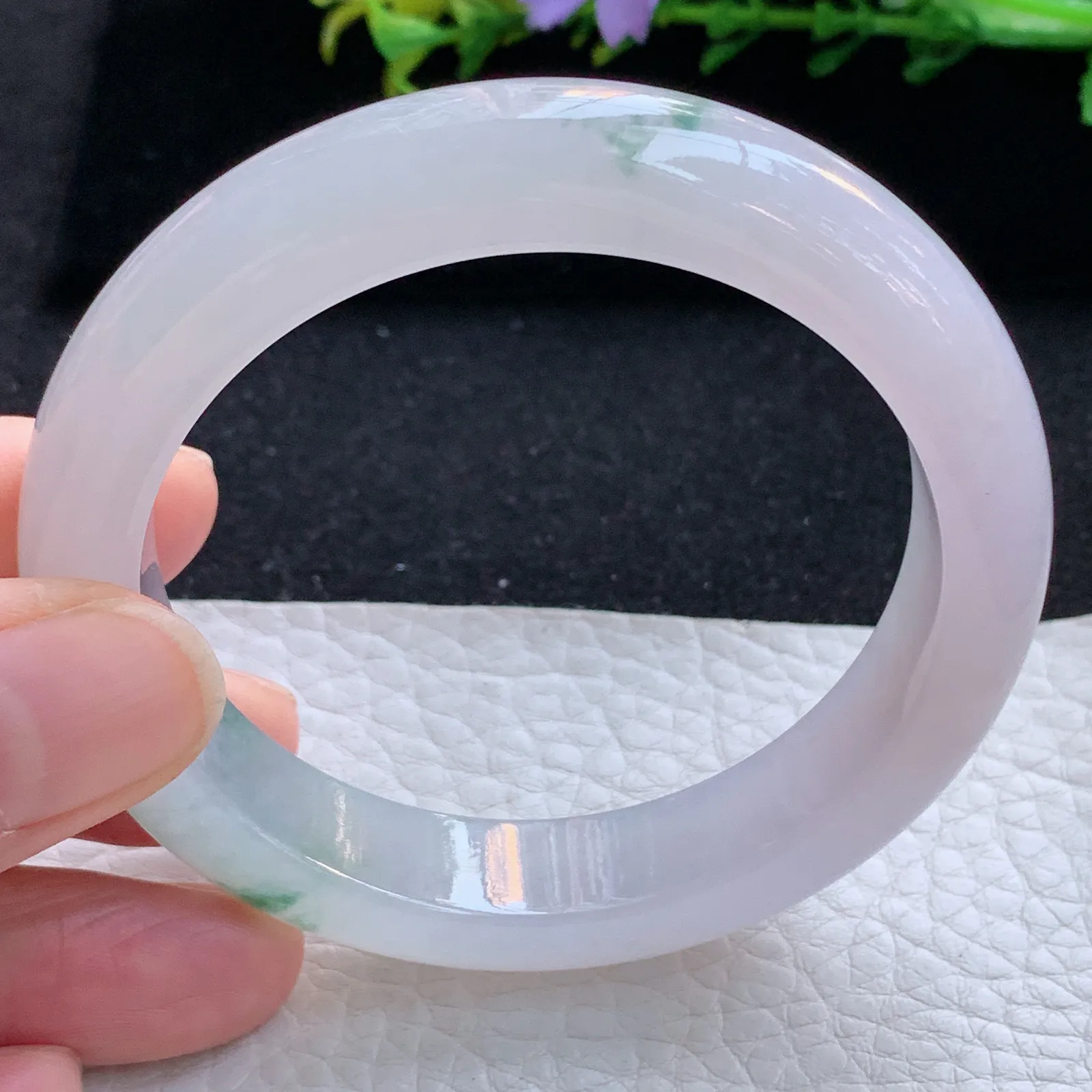 ay自然光53.6*12*8.5平安镯 缅甸翡翠a货玉手镯冰荧飘花宽边玉手环