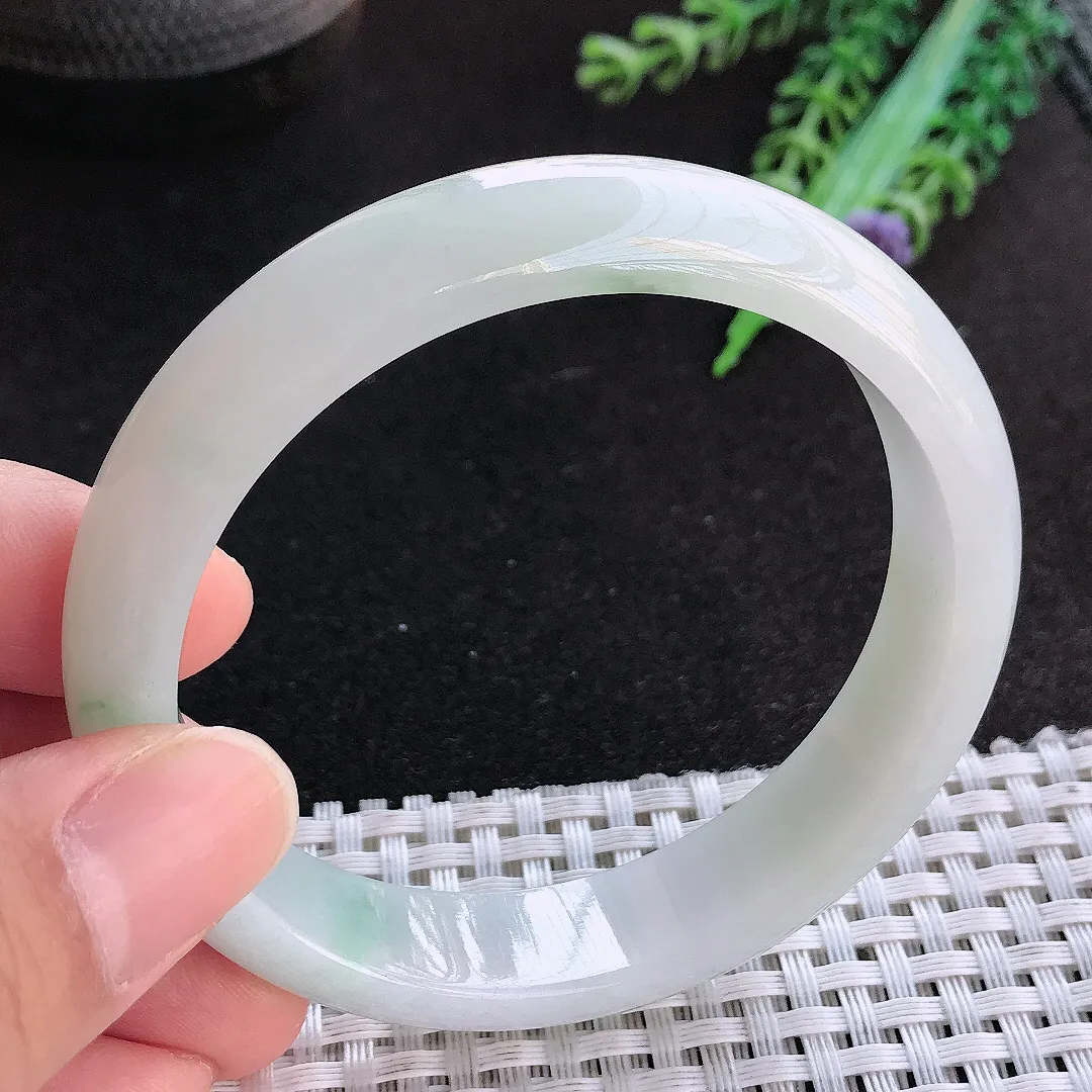 天然a货翡翠58/13.3/7.5老坑冰润飘花手镯宽边玉手镯