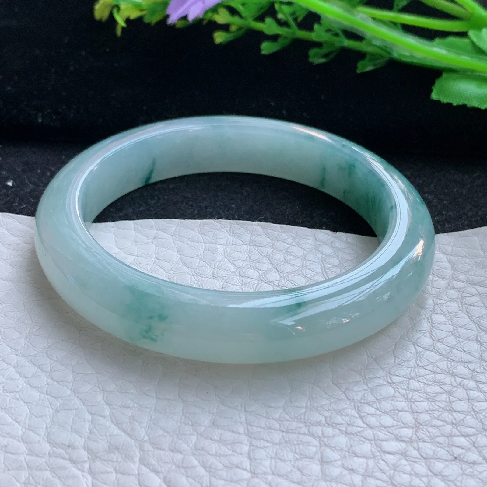 js小圈口52*10.8*8.2平安镯 缅甸翡翠a货玉手镯冰飘花宽边玉手环